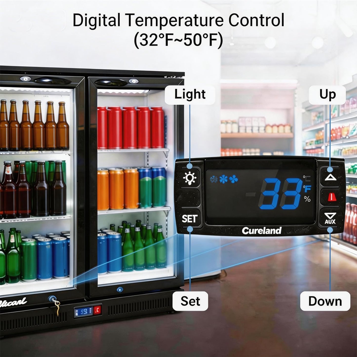 NAFCOOL Back Bar Cooler Under Counter Beverage Refrigerator, 7.5 Cu Ft Undercounter Fridge,2 Door 36 inch Commercial Beer Built-In Cooler with LED Light Adjustable Shelves Safety Locks,ETL Approval