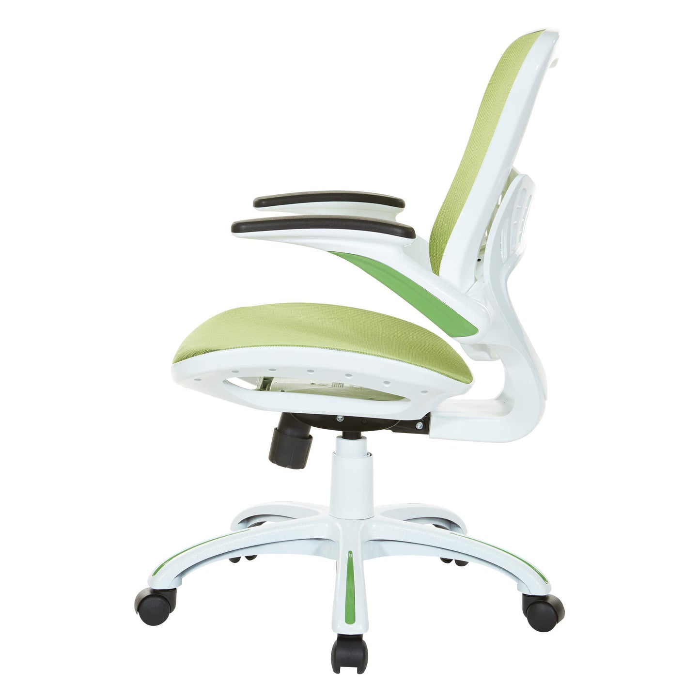 OSP Home Furnishings Riley Ventilated Manager's Office Desk Chair with Breathable Mesh Seat and Back, White Base with Green