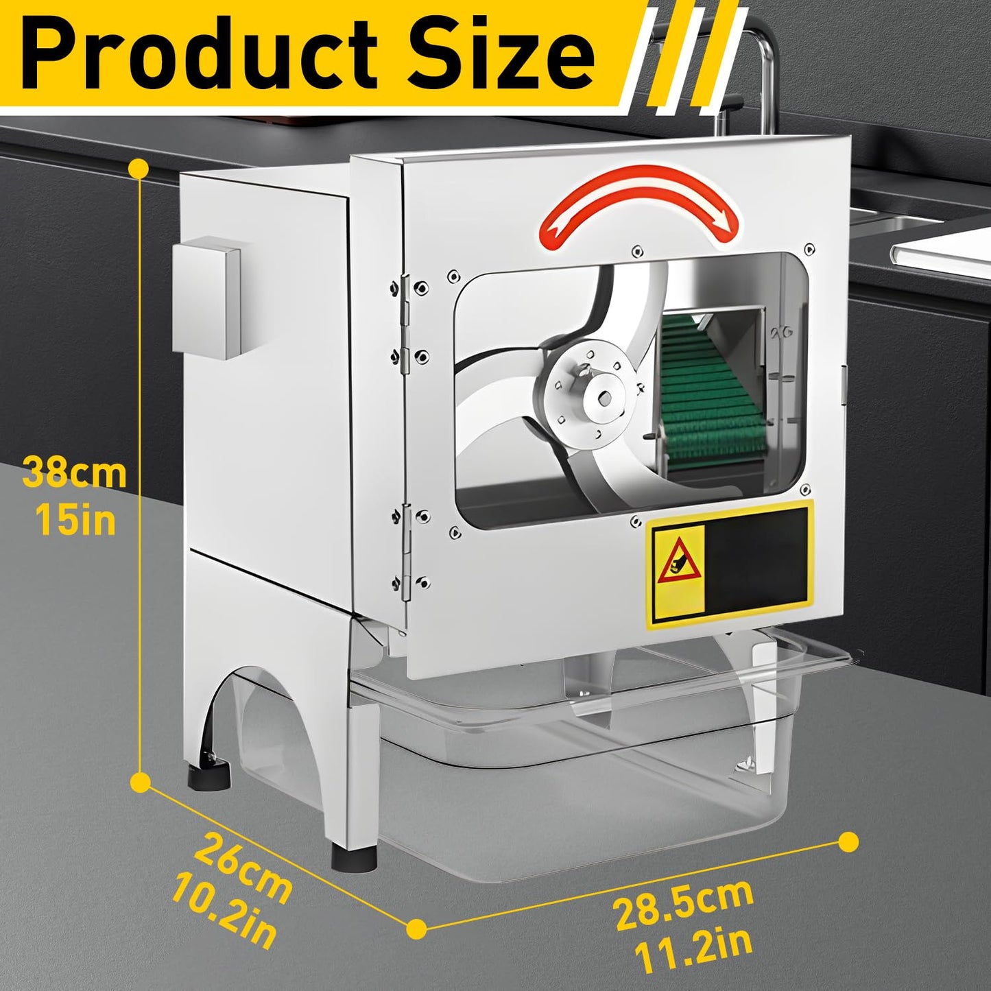 200W Commercial Electric Vegetable Cutter, Automatic Scallion Chopper, 400lb/h with Conveyor Belt, 1-35mm Thickness Adjustable, Commercial Kitchen Herb Chopper 110v