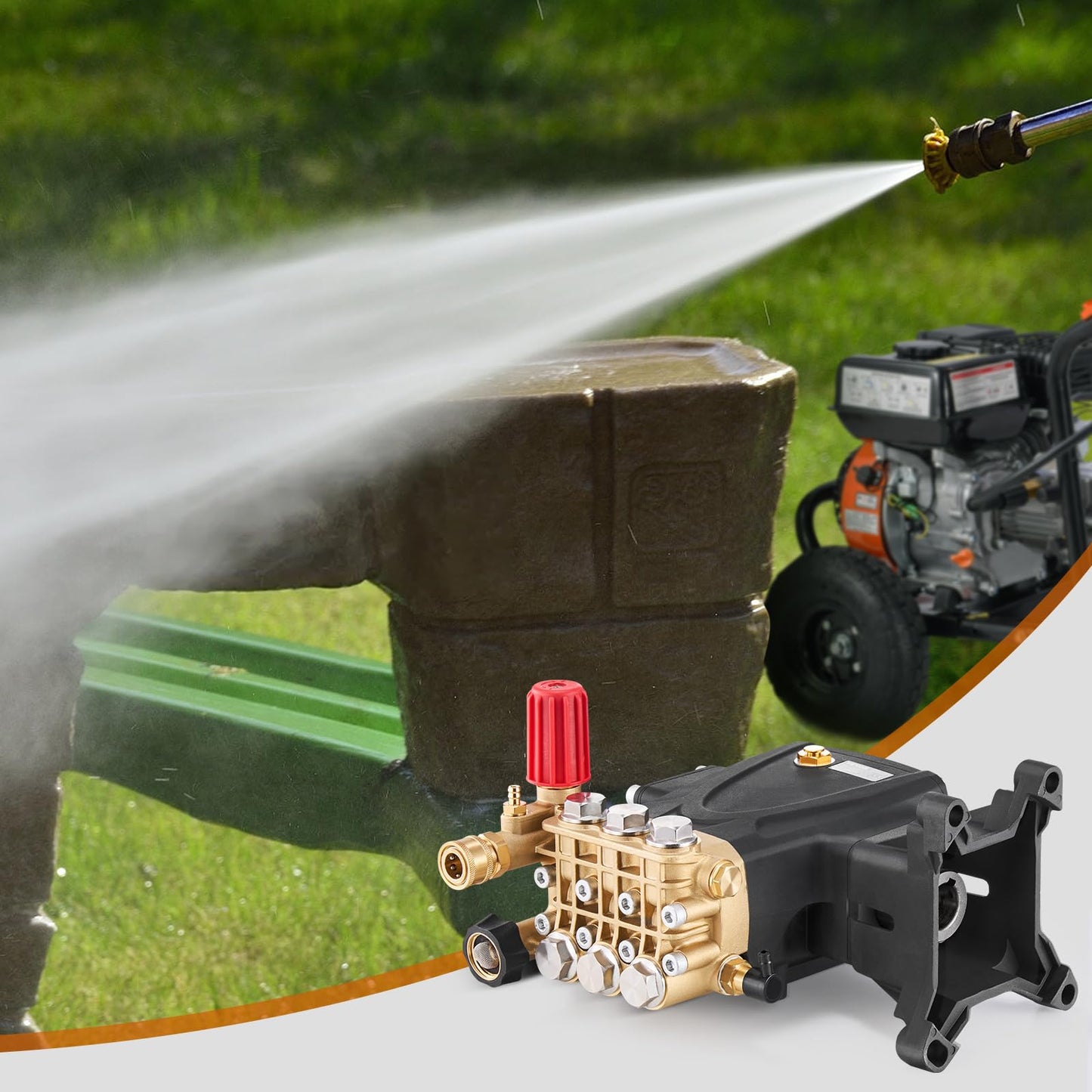 VEVOR Pressure Washer Pump, 1" Shaft Horizontal Triplex Plunger, 4000 PSI, 4.0GPM, Replacement Power Washer Pumps Kit with 5 Nozzles, Compatible with Simpson MorFlex 40224, 40225, 40226, Santoprene