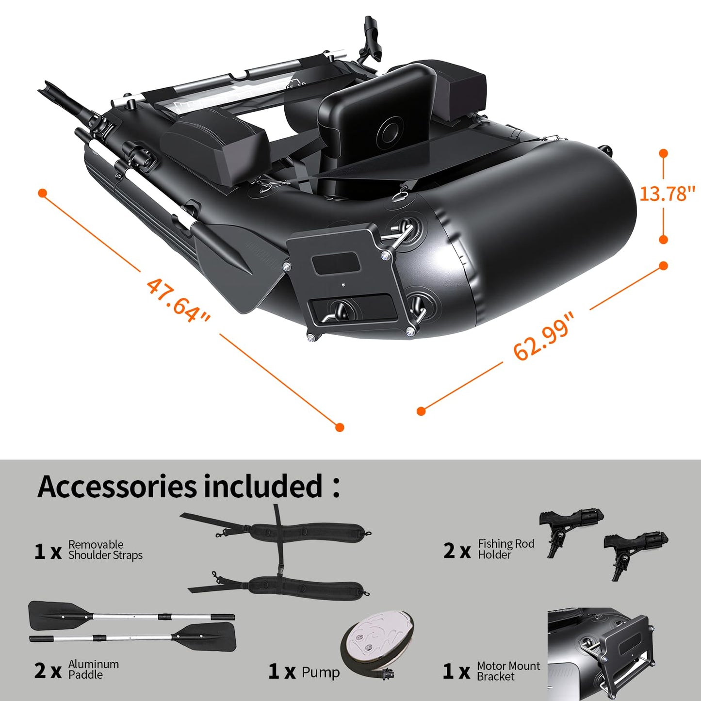 Xproutdoor Fishing Float Tube, Belly Boat Fishing with Pump, Fish Ruler, Adjustable Straps, Storage Pockets, 2 Oars, 2 Rod Holders, Motor Bracket Inflatable Float Tube for 330 LBS Load Capacity