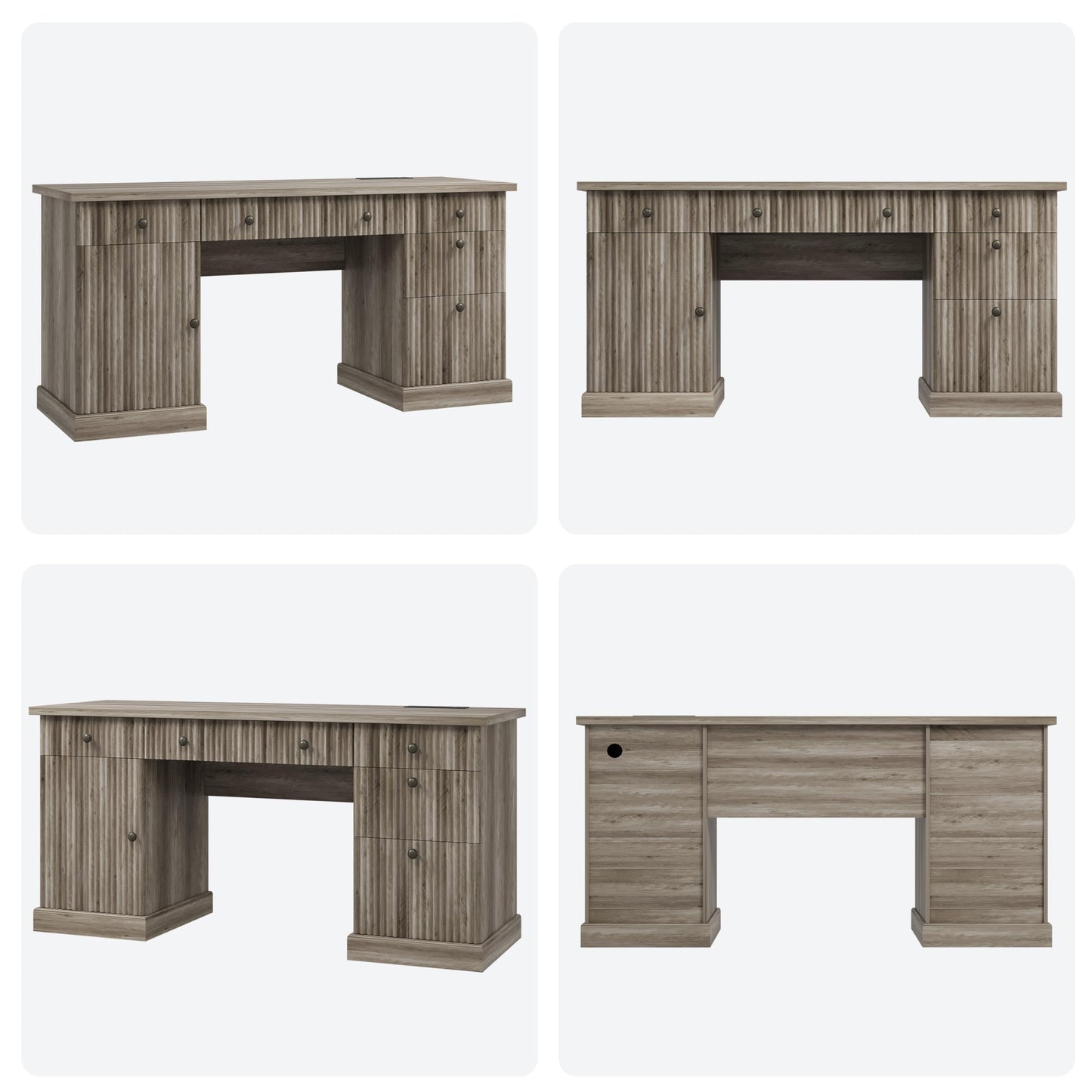 Garvee 60" Office Desk with Storage & Drawers. Fluted Wood Computer Desk with Power Outlet & Adjustable Shelves.Modern Executive Desk for Home Office/Bedroom/Gaming-Grey