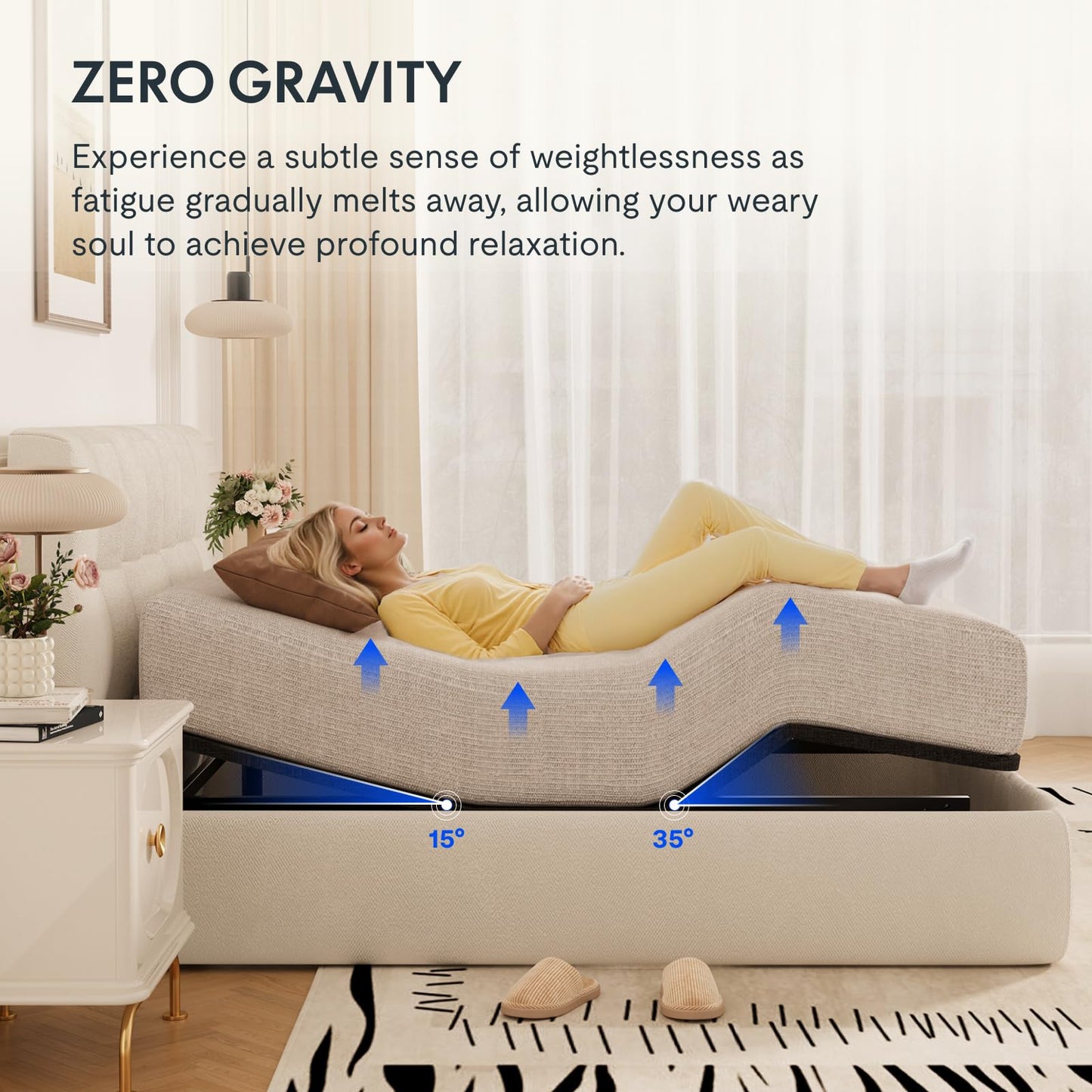 FLEXISPOT Adjustable Bed Frame Bases Queen, Massage, Zero Gravity, Memory Postions, Quick Assembly, Whisper Quiet Durable Motor, Adjustable Leg, Underbed Light, Wireless Remote, 750Ibs.
