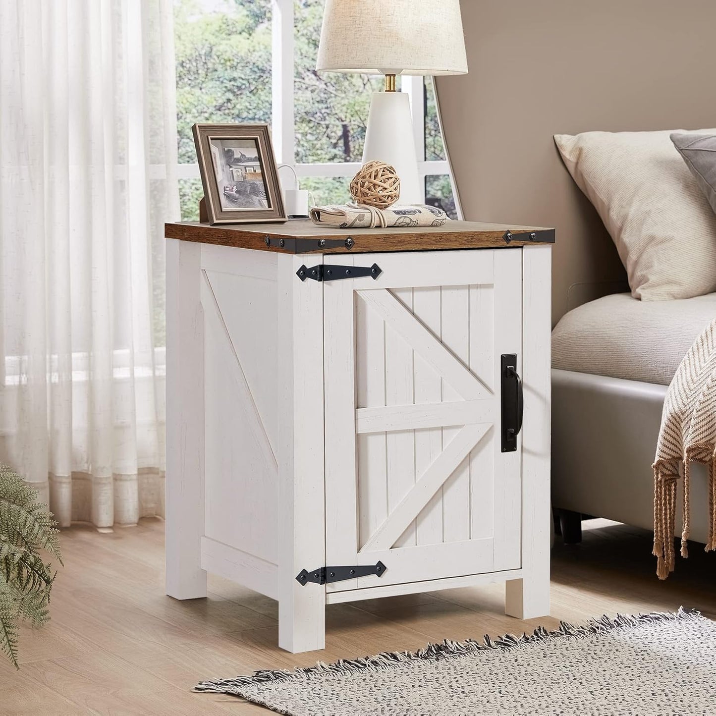 OKD 18" Farmhouse End Table Set of 2, Antique White