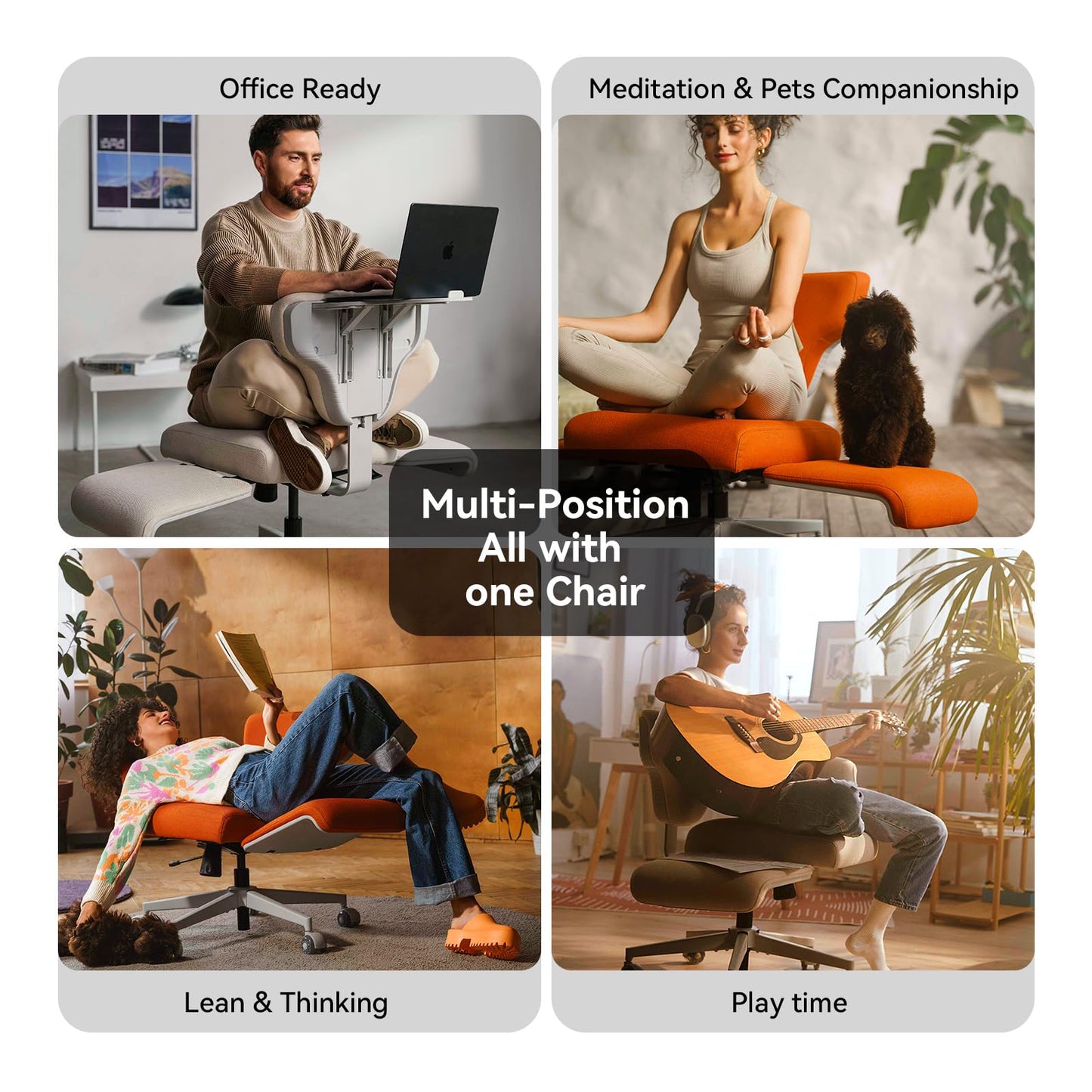 Newtral Freedom-X Criss Cross Chair with Wheels & Amrests- Cross Legged Office Chair with Laptop Tray, Multi-Position Recliner Chair, Adjustable Ergonomic Chair, Relax, Work from Home