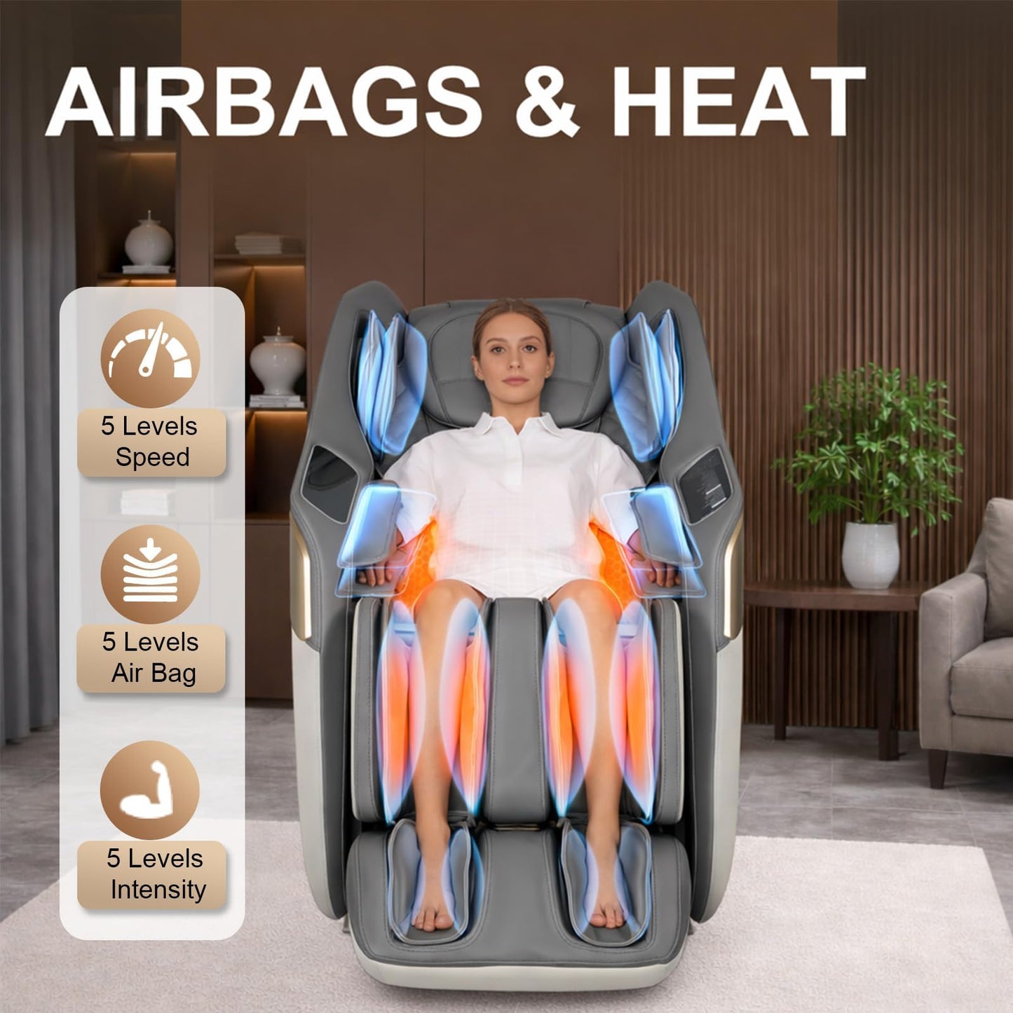 Amzyes 4D Massage Chair Full Body, 20 Modes Zero Gravity Massage Chair with 53.15 Inches SL Track, Foot Massage, Neck and Shoulder Massage, Shiatsu, Bluetooth Speaker, Home, Grey