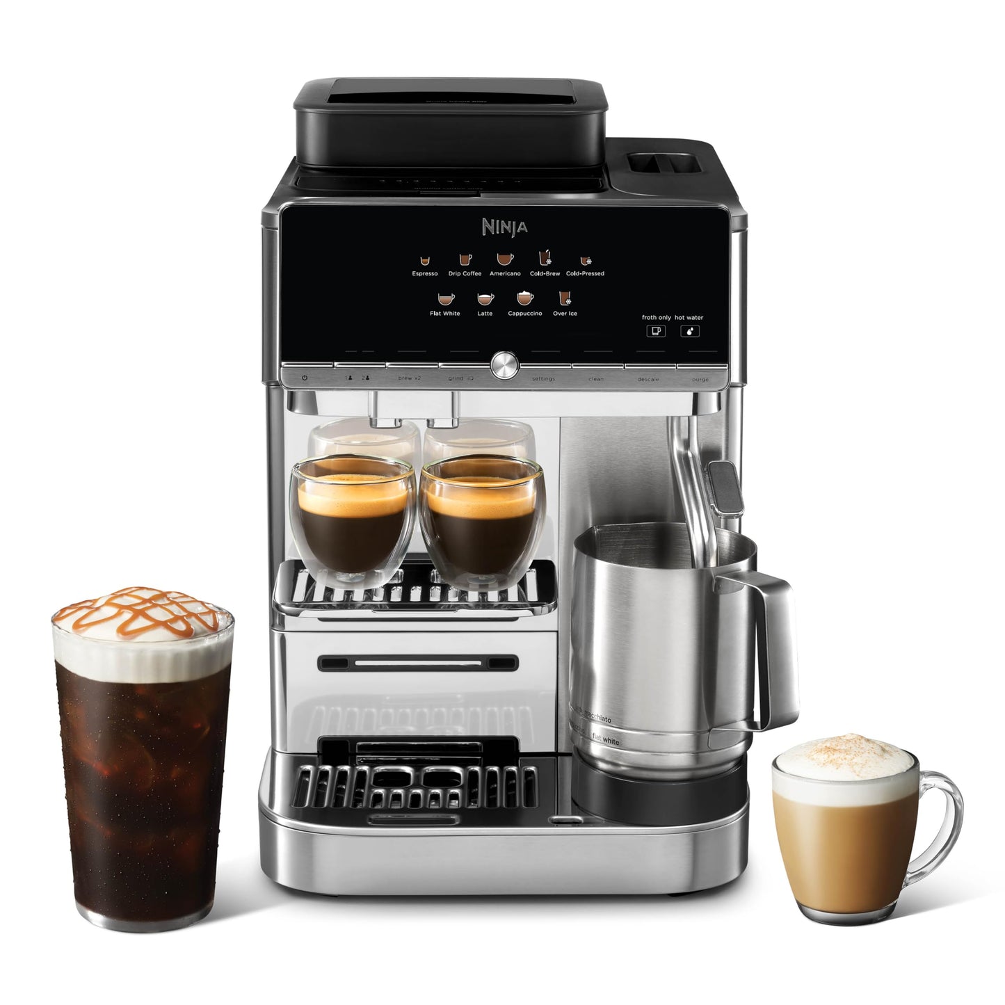 Ninja AutoBarista Fully Automatic Espresso Machine | 10 One Touch Hot & Iced Drink Options, Built-in Coffee Grinder, Milk Frother | Easy Self-Clean | Latte, Cappuccino, Cold Brew – AE1001