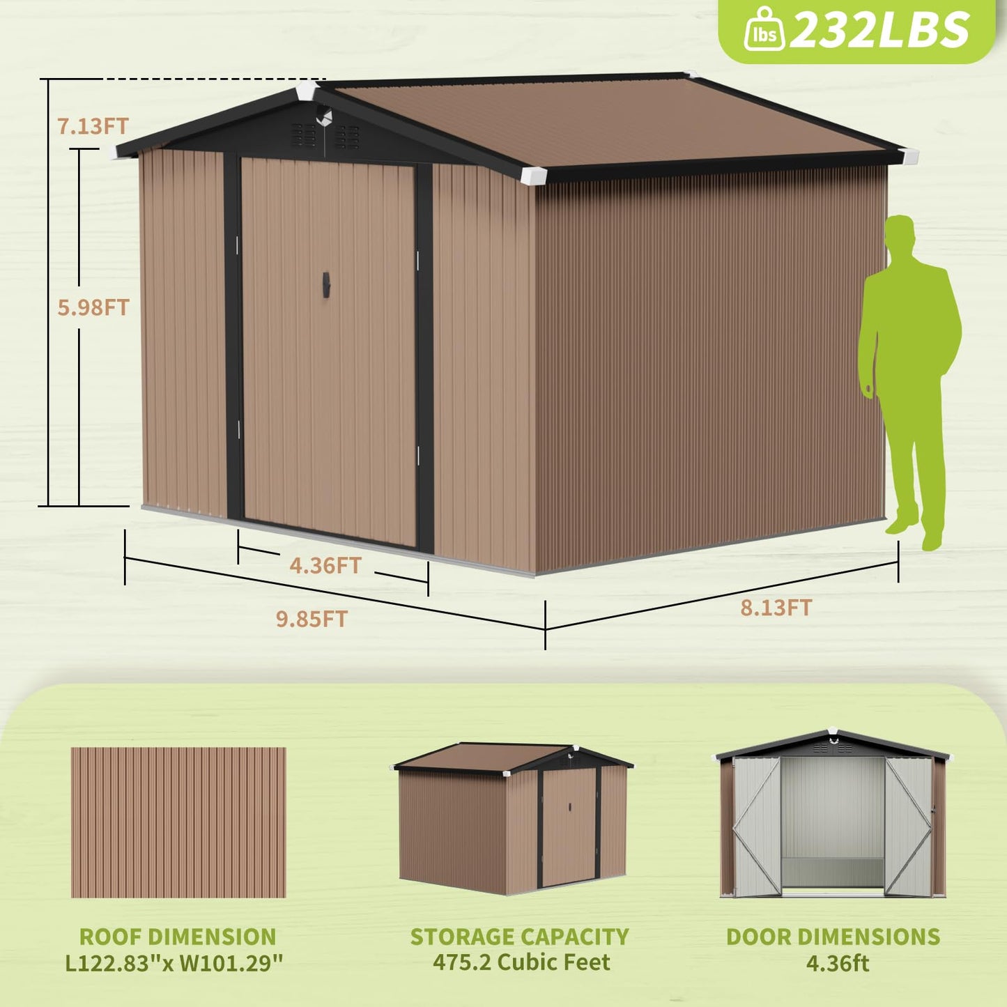 Metal Storage Shed,10x8 Outdoor Storage Building,Large Backyard Garden Sheds with Lockable Door,Waterproof Outside Storage Sheds with Locking Doors