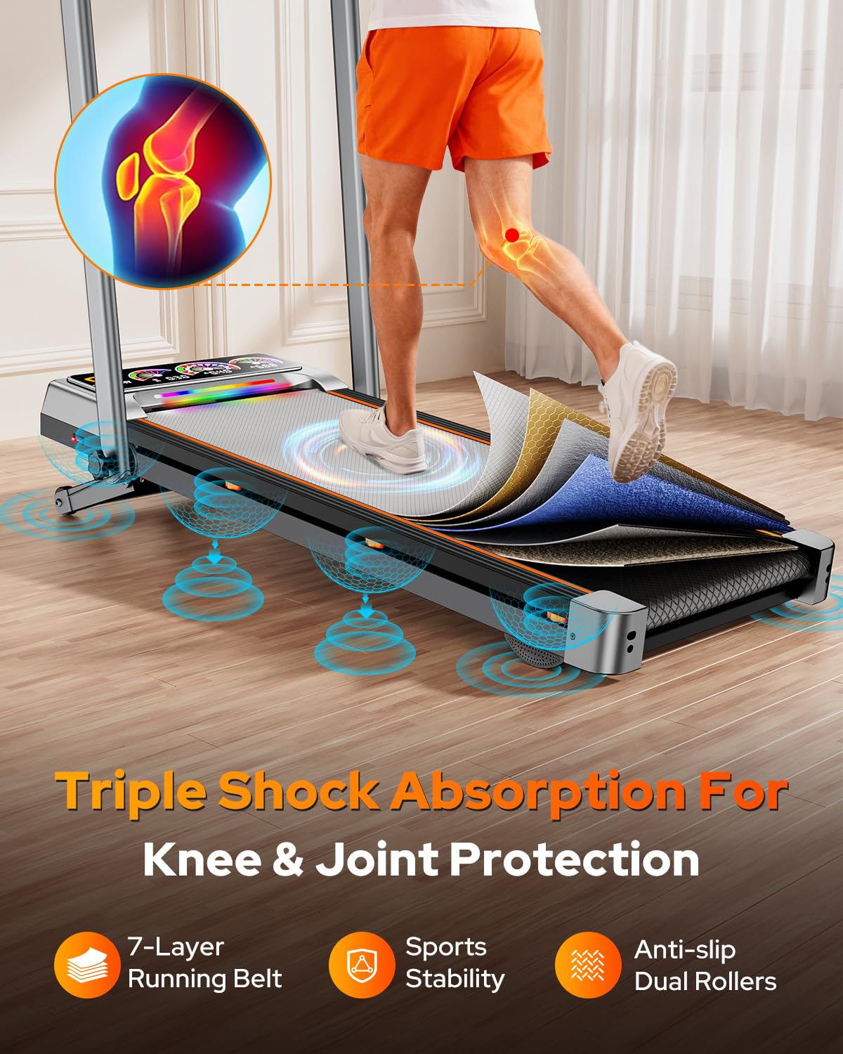 Walking Pad with 15% 12-Level Auto Incline & Handle Bar, Trisomy Foldable Under Desk Treadmill, 450 LBS Capacity Treadmills for Home Hiking with UI Screen, Bluetooth Speaker, Remote, RGB Light