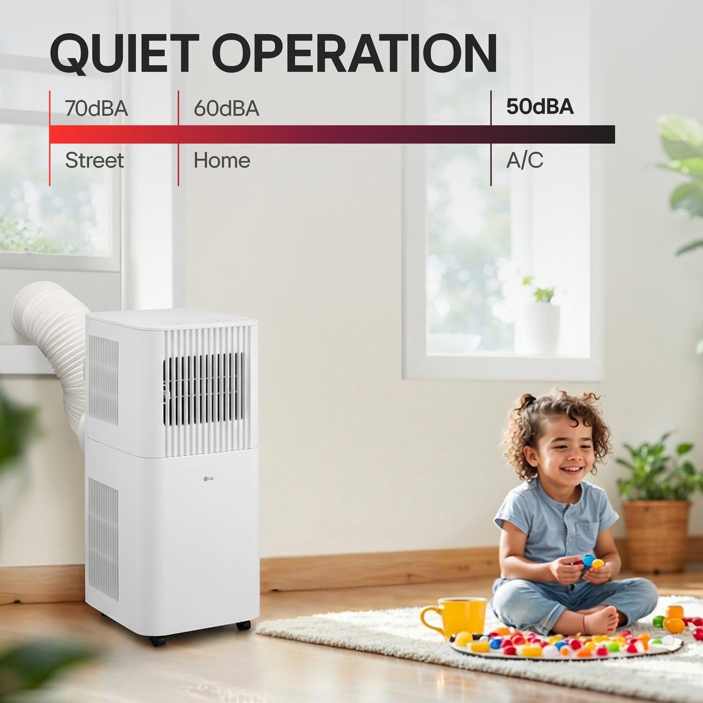 LG 6000 BTU Portable Air Conditioner in White, Compact Quiet Standing Smart Home Compatible AC Unit with Fan, Remote Control & Wi-Fi for Indoor Bedroom, Bathroom, Garage & Office