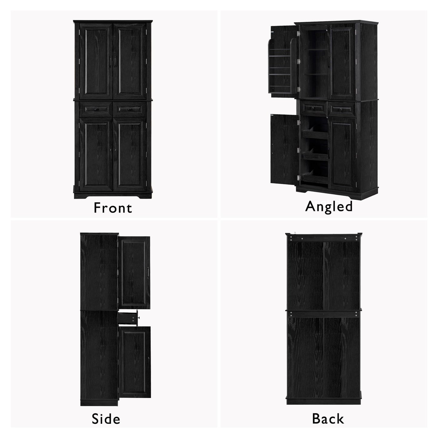Trygoal 71" Tall Farmhouse Kitchen Pantry Cabinet Freestanding Food Storage Cabinet with Doors 3 Pull-Out Organizers 6 Door Shelves & 2 Drawers Embossed Texture Finish for Kitchen & Dining Room Black