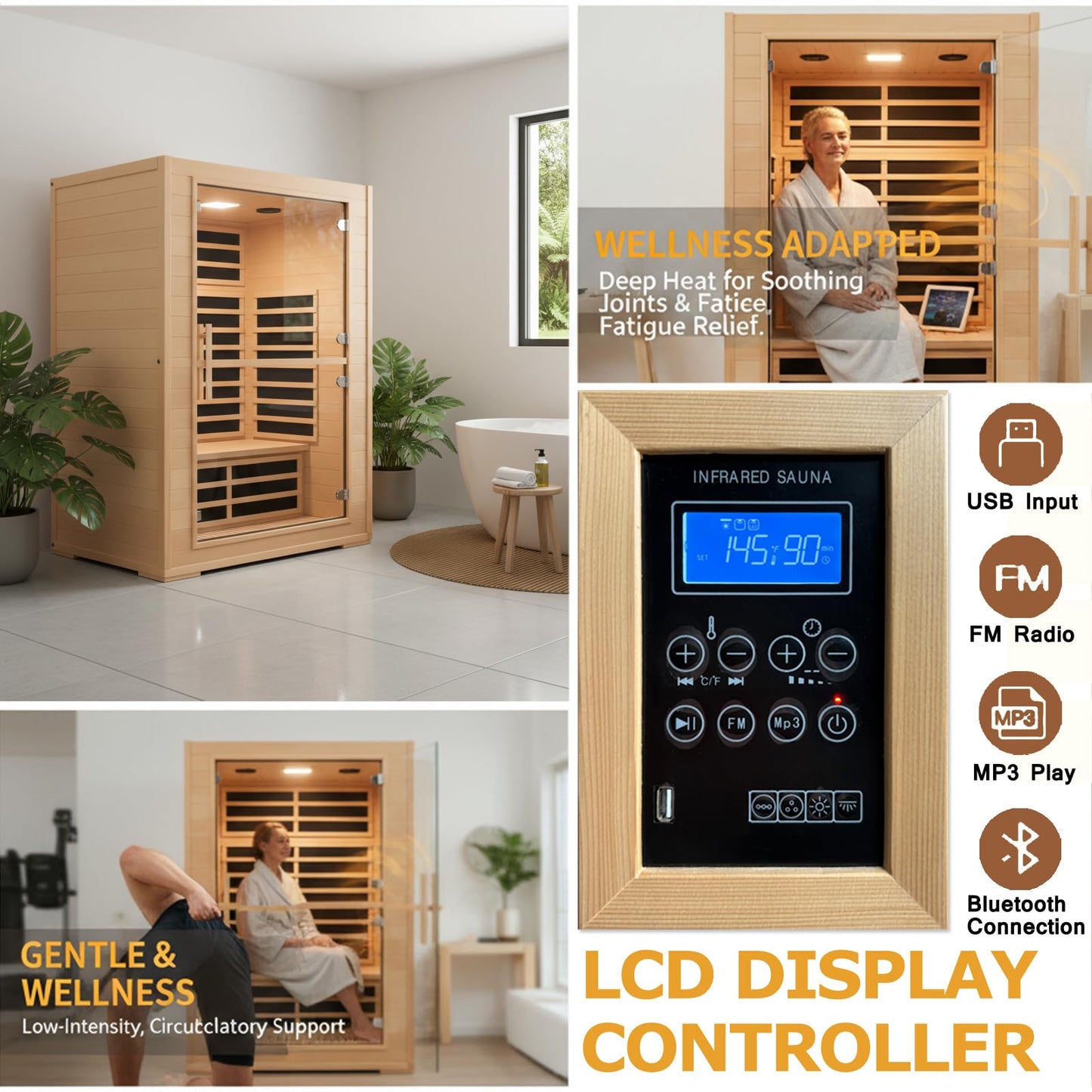 2 Person Far Infrared Sauna, 1800W Low EMF Wooden Infrared Sauna Room for Home, 8 Heating Panels Therapy Sauna with Hemlock Wood, Indoor Sauna Spa for Relaxation, Muscle Relief (Double Person Sauna)
