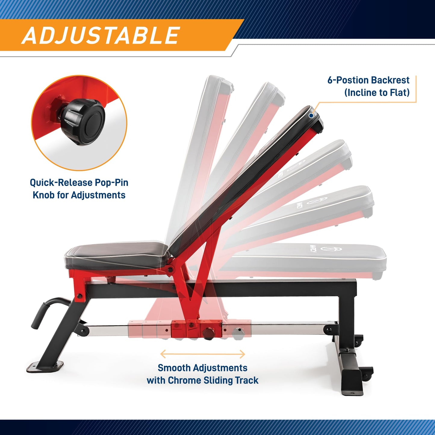 Marcy Adjustable Strength Training Utility Bench with Chrome Sliding Track SB-5429