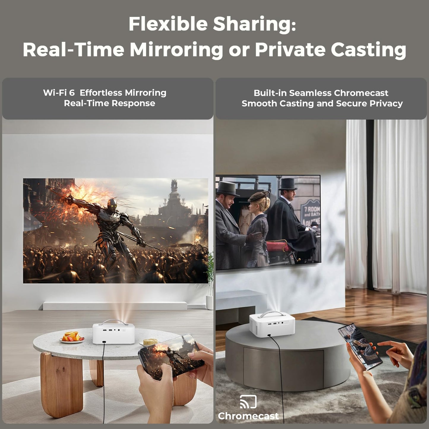 [5000+ Official-Apps & AI Auto Focus & 50W Dolby Audio] Outdoor-Projector-4k with WiFi and Bluetooth, AI Movin 2.0 OS Smart Projector with HDR10+, Lisowod Portable 4K Proyector 2026 Upgraded