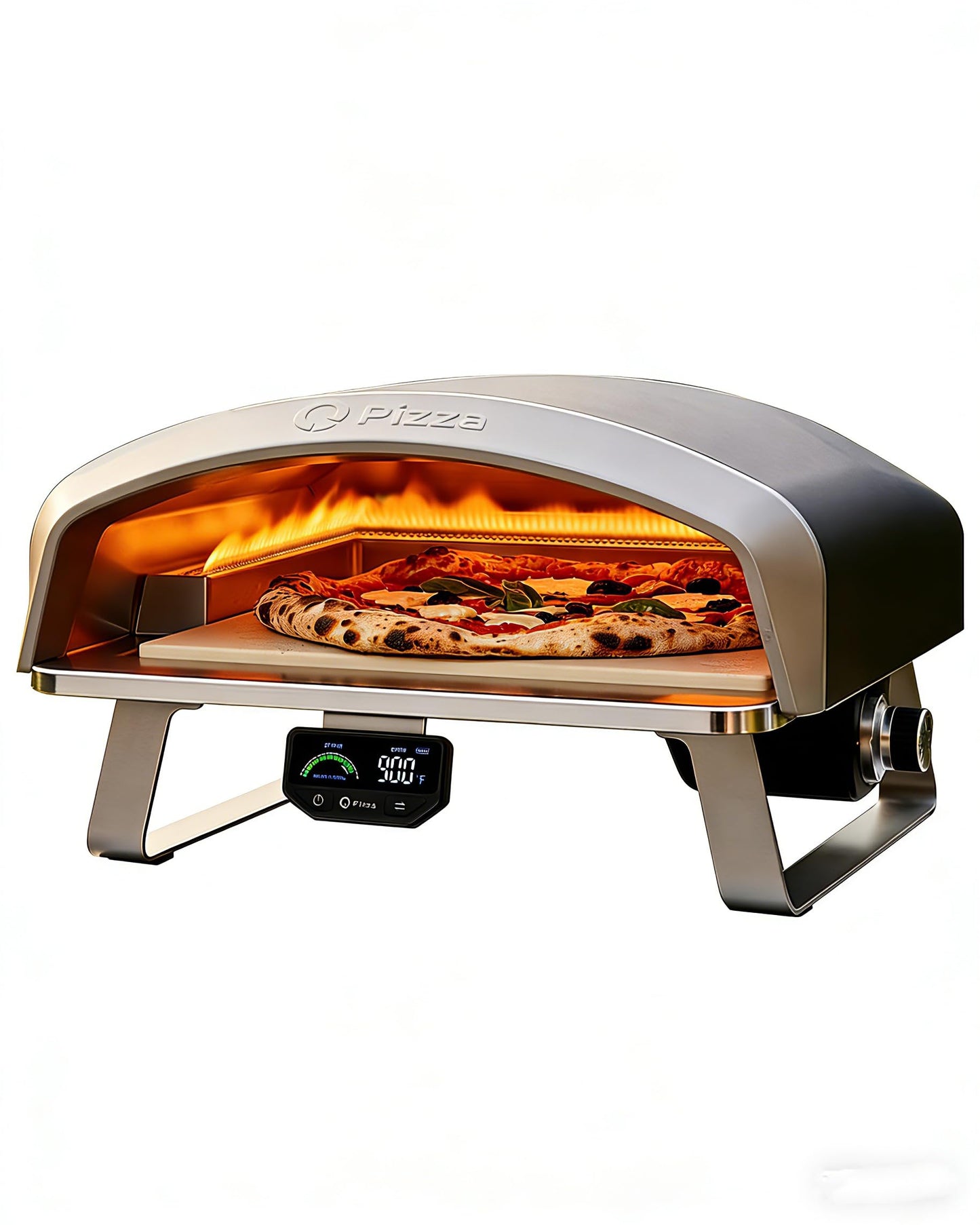 Q Pizza Propane Gas Pizza Oven with 16" Baking Stone for Bigger Size Pizzas & More Food, Outdoor Portable Pizza Stove with Thermometer for Patio Backyard Camping Tailgating, PS110