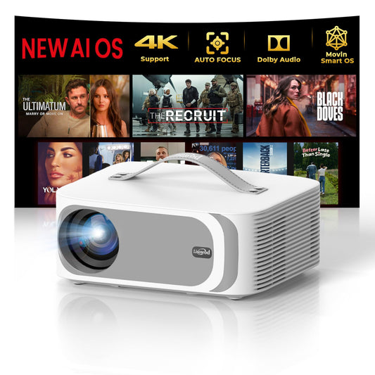 [5000+ Official-Apps & AI Auto Focus & 50W Dolby Audio] Outdoor-Projector-4k with WiFi and Bluetooth, AI Movin 2.0 OS Smart Projector with HDR10+, Lisowod Portable 4K Proyector 2026 Upgraded