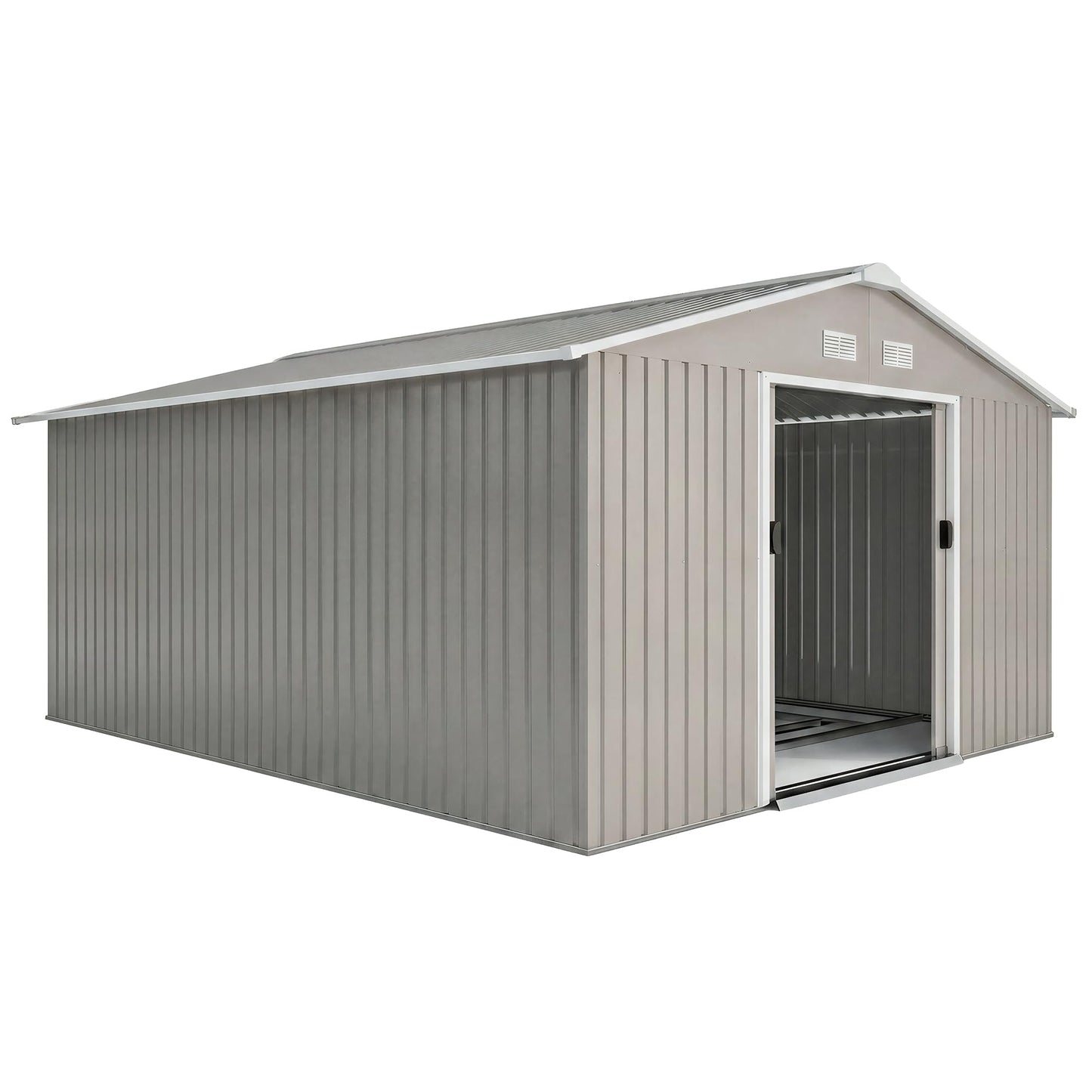 Outsunny 11' x 13' Outdoor Storage Shed, Garden Tool Metal Shed with Foundation Kit, Double Lockable Door, Air Vents and Sloping Roof, for Backyard, Patio, Lawn, Light Gray