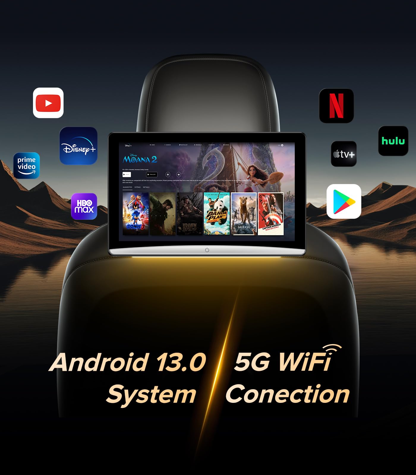 10.8" Android Car TV Headrest Monitor for Back Seat,Portable Rear Entertainment System Support Phone Wireless Mirroring 5G WiFi/HDMI/USB/Sync Touchscreen Video Players (2G+32G(2*PCS))