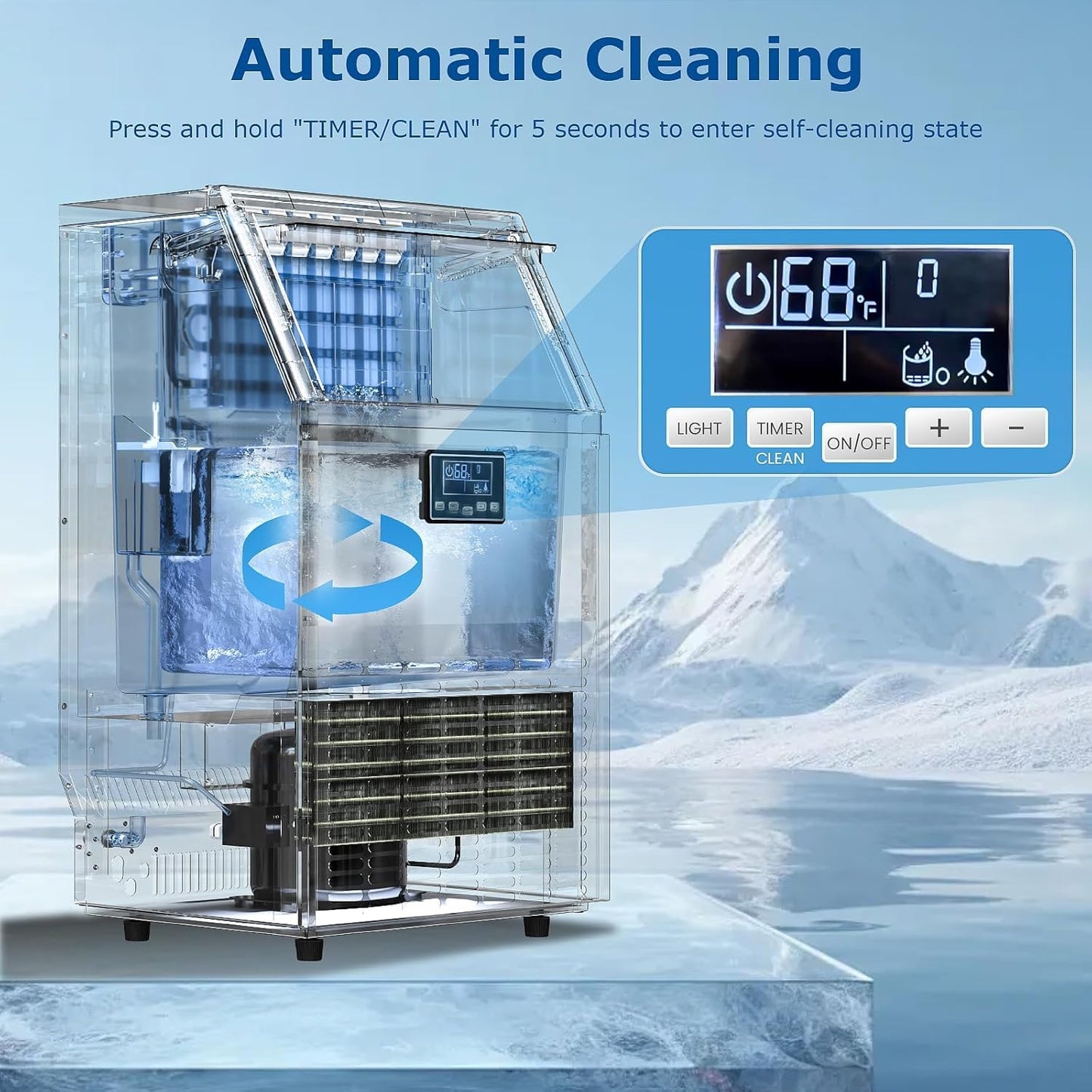 Commercial Ice Maker Machine, Ice Makers Stainless Steel Under Counter Ice Machine 120 Lbs/24H with 26.5 Pounds, 64 Ice Cubes in 12 Mins, Stainless Steel Freestanding Kitchen Ice Machines
