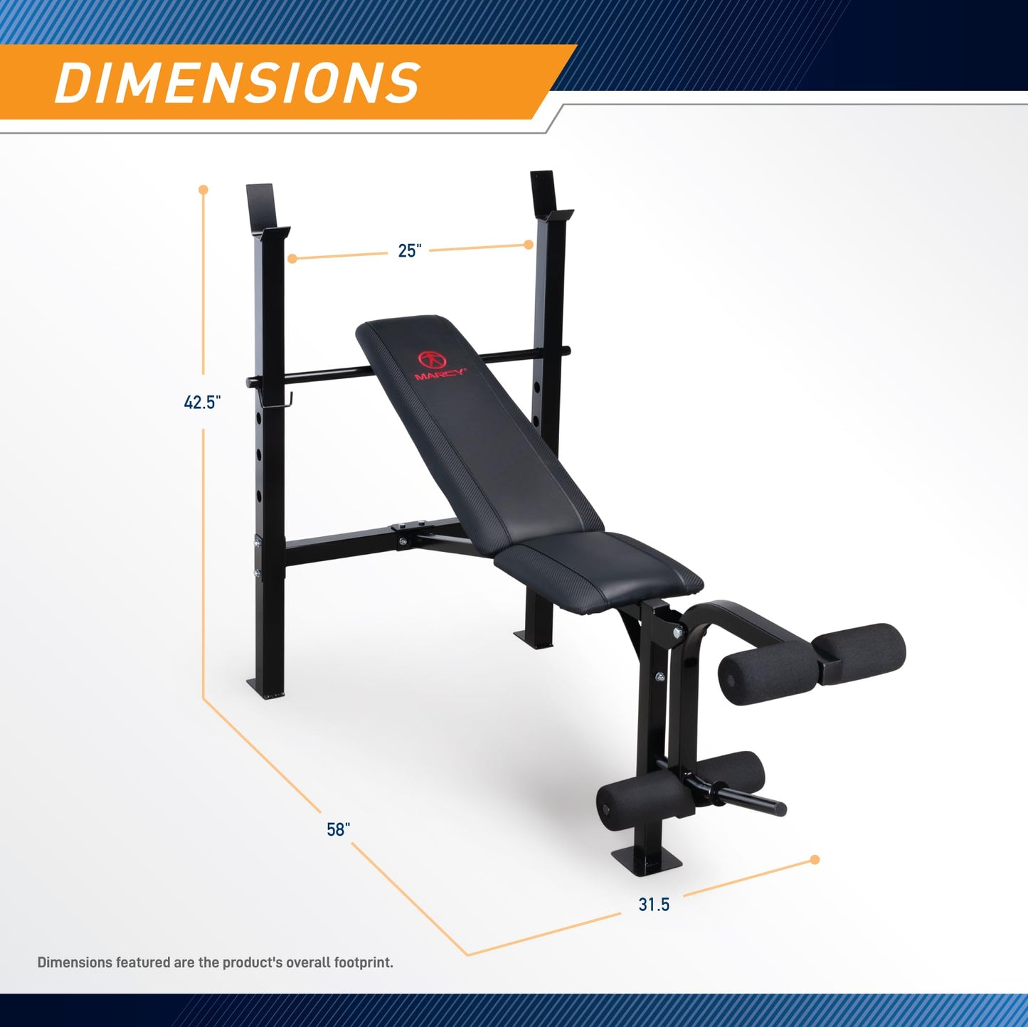 Marcy Standard Weight Bench with Leg Developer - Adjustable 5-Position Back Pad (Flat, Incline, Decline) - Home Gym Strength Training Equipment- MWB-6501