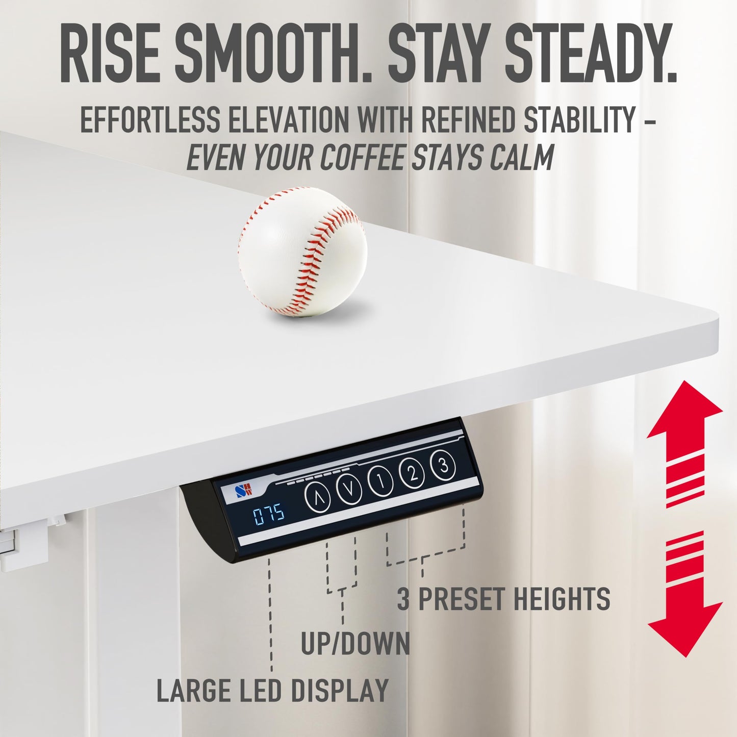 SHW 48-Inch Electric Height Adjustable Standing Desk with Drawer, Memory Preset and Cable Management Tray, White