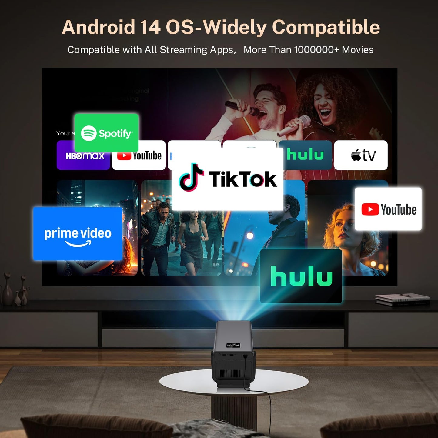 [2000 ANSI/AI Visual Calibration/4K Support] X7 Native 1080P Smart Projector with Android 14 OS, Portable Movie Projector for Bedroom & Outdoor, AI Auto Focus & Keystone Black & Slate Gray Sliver