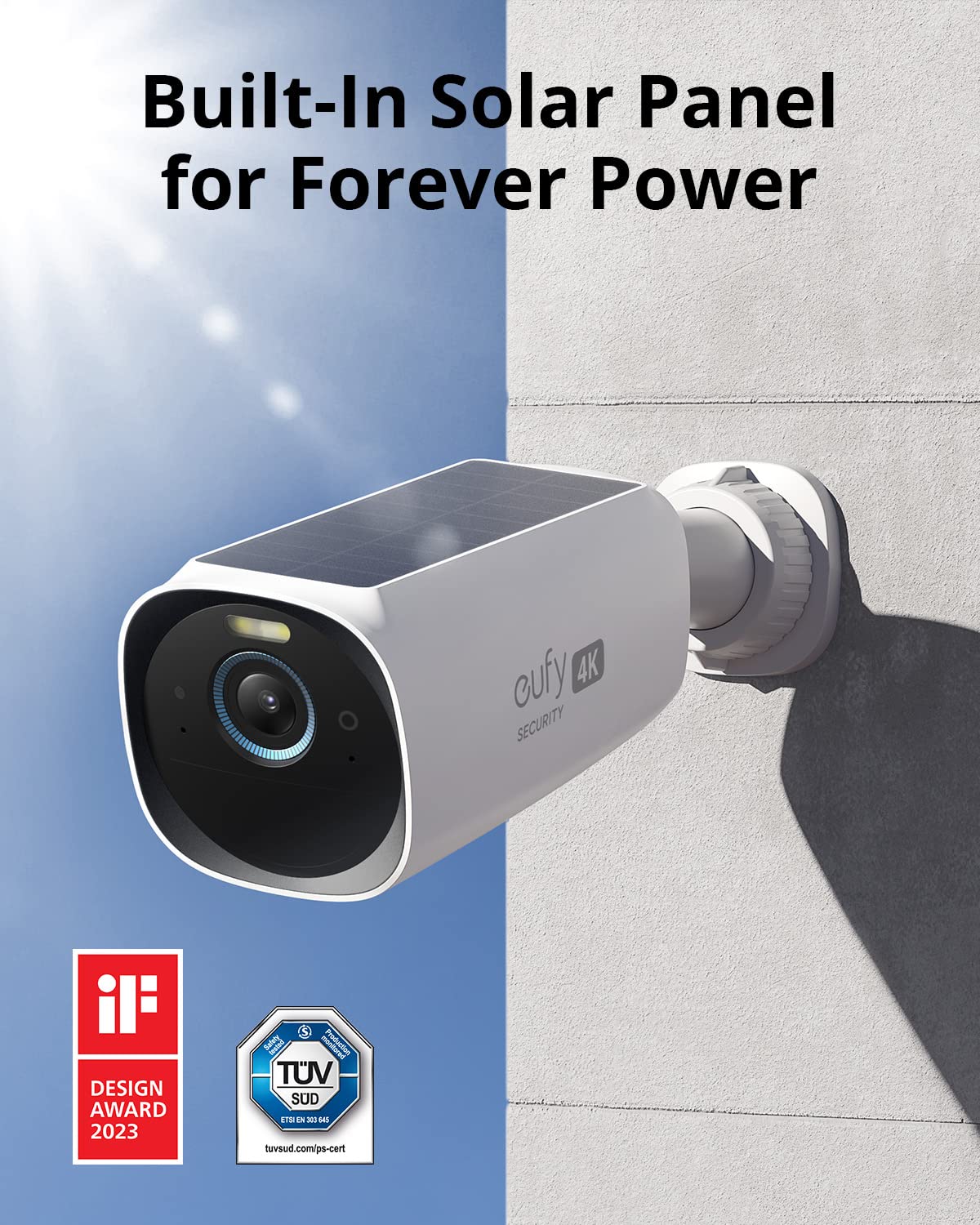 eufy Security eufyCam S330 (eufyCam 3) 2-Cam Kit, Security Camera Outdoor Wireless, 4K Camera with Solar Panel, Forever Power, Face Recognition AI, Expandable Local Storage, No Monthly Fee