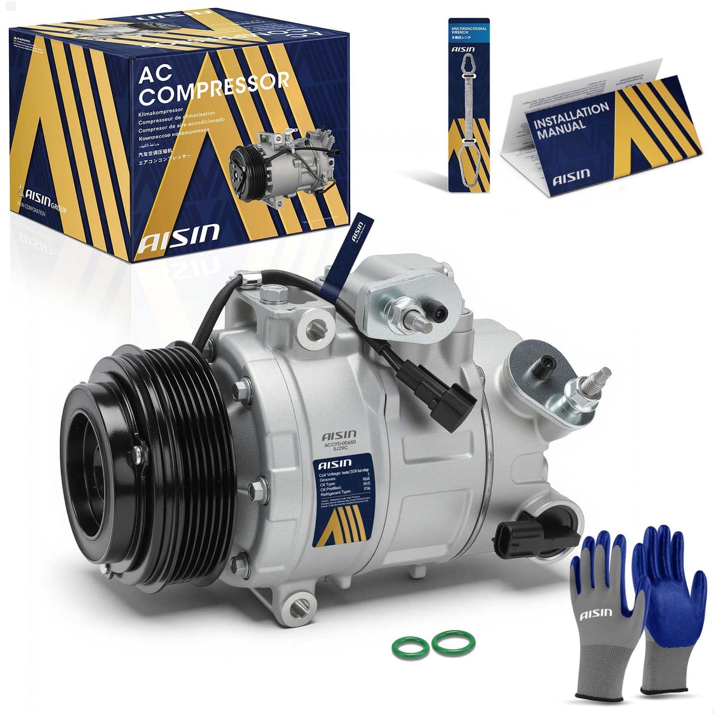 AISIN AFTERMARKET ACCFD-00650 Air Conditioner AC Compressor - Compatible with Ford Explorer Flex Police Taurus Police Interceptor Sedan 2013-2019, Lincoln MKZ 2013-2016