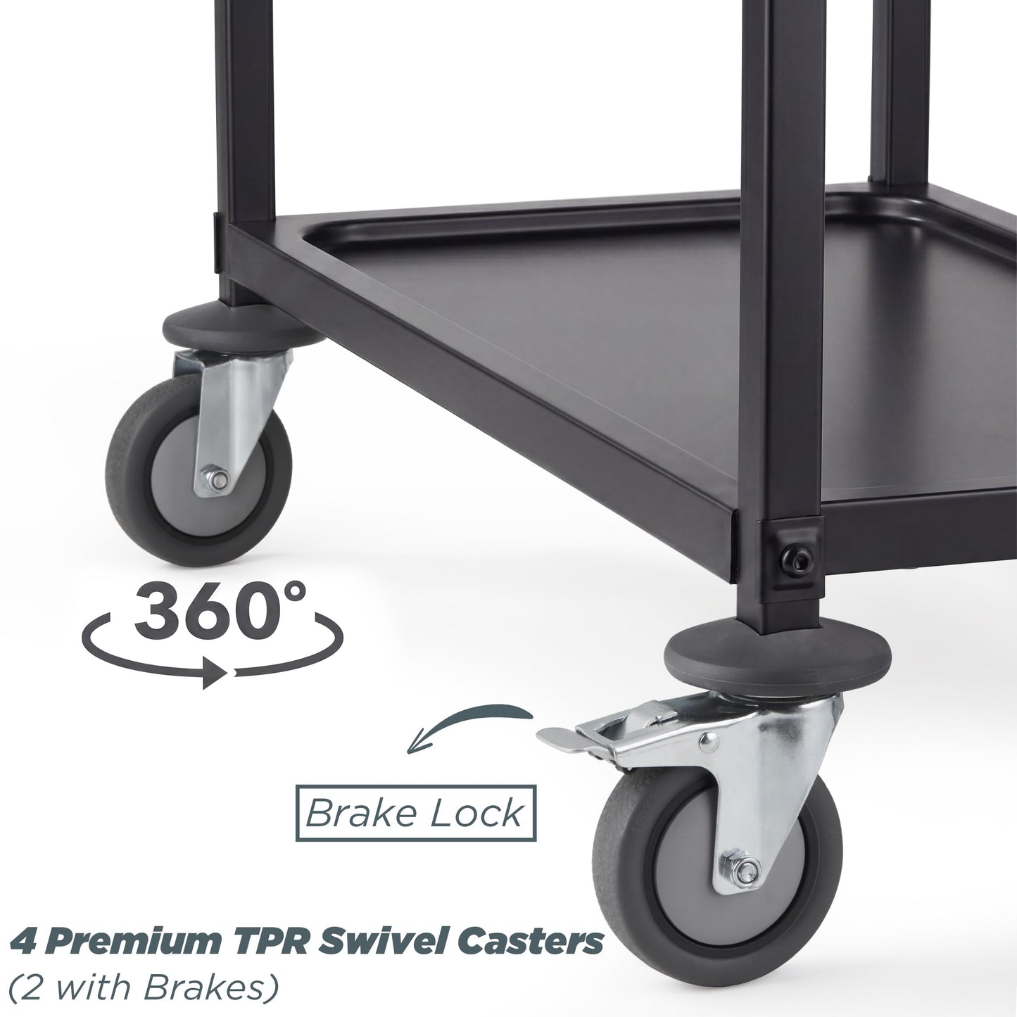 CURTA Black Stainless Steel Serving Cart, 3-Tier Rolling Utility Trolley (38"x20"x37"), Heavy Duty Painted Kitchen Cart on Wheels with Brakes, Commercial Grade for Restaurant, Hotel, Salon & Lab