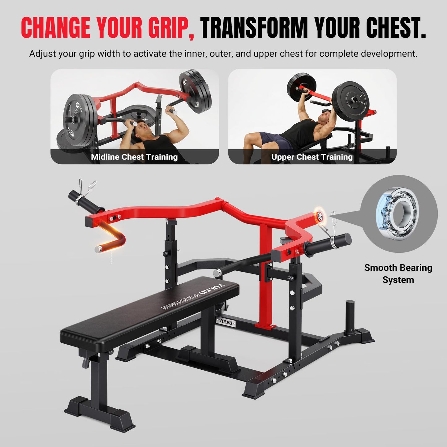 YOLEO Chest Press Machine, 1100LBS Bench Press Machine with Separate Press Station & Adjustable Weight Bench, Independent Converging Arms