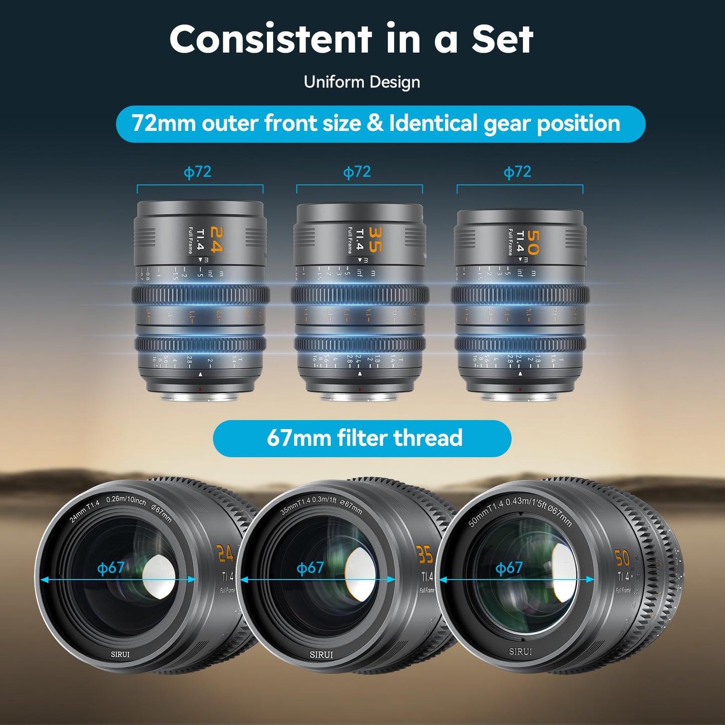 SIRUI VP-1 Vision Prime 1 T1.4 Full Frame Cine Lens, 50mm Manual Focus Cinema Lens with Pre-Installed E Mount, Interchangeable RF/Z/L Mounts (Metal Gray)