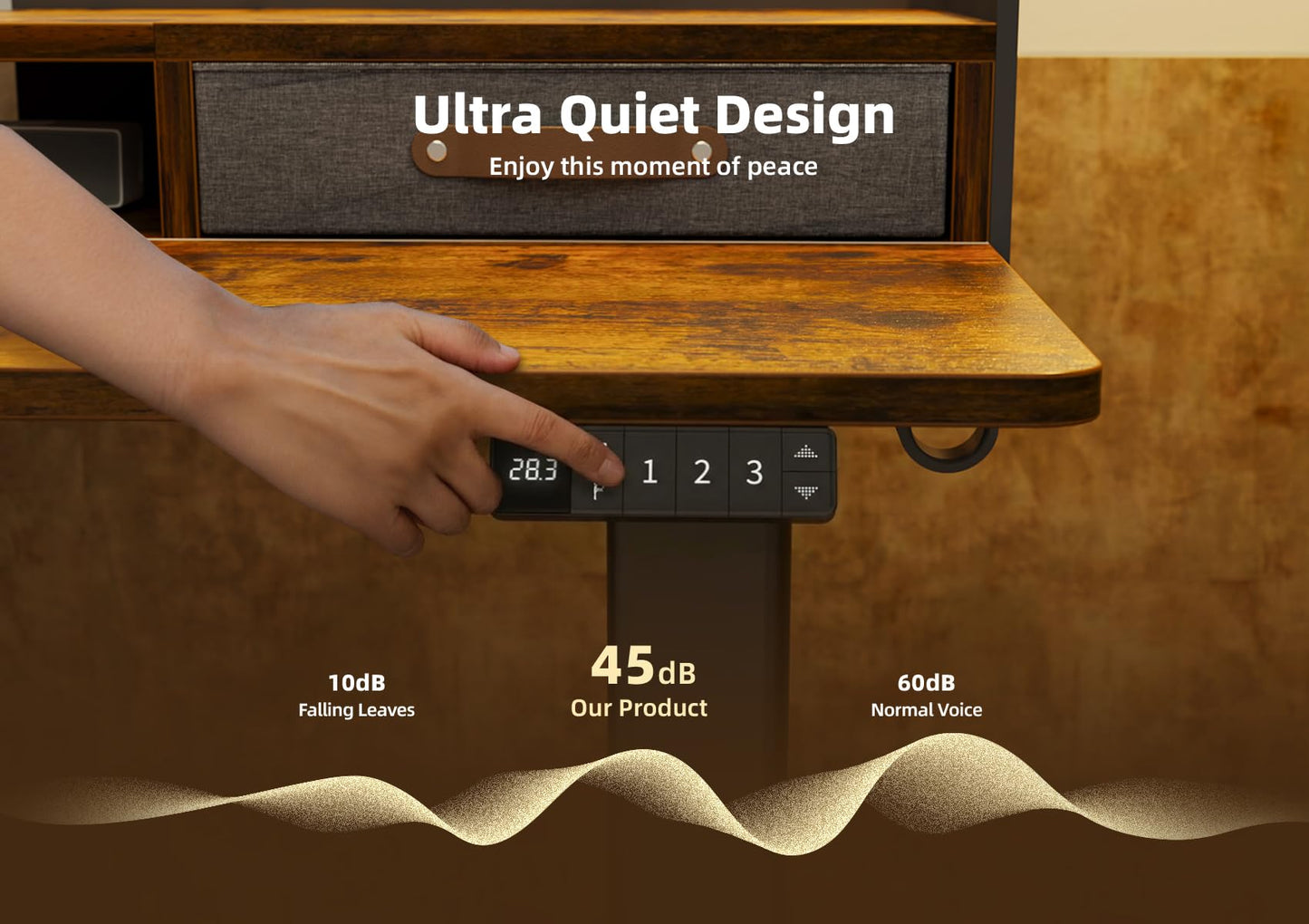 YDN Rustic Brown 2-Tier Adjustable Electric Standing Desk, 48 inch, Modern Design with 2 Drawers, Felt Fence, Hook, for Office