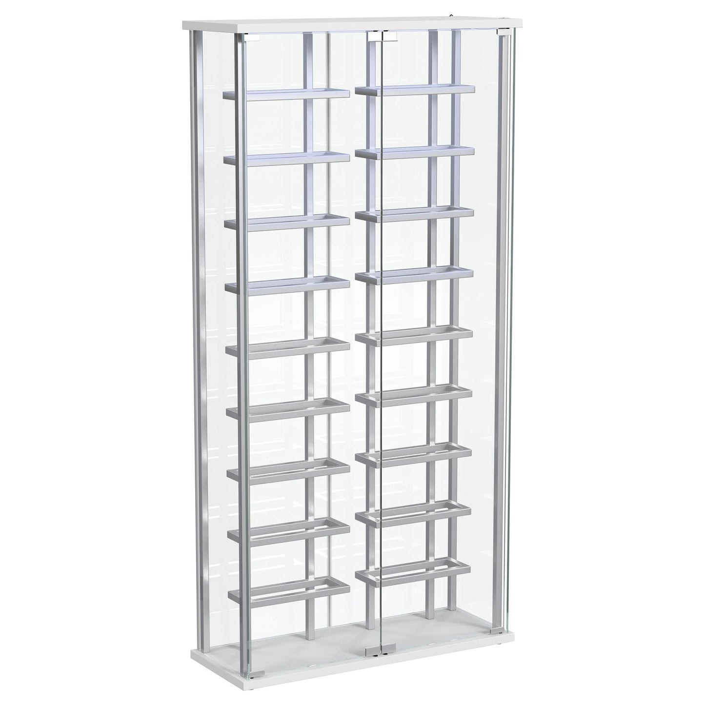 Coaster Home Furnishings Montara LED Tempered Glass Wine Storage Curio Cabinet, Modern Curio Bar Cabinet with Glass Doors and LED Strips, Chrome