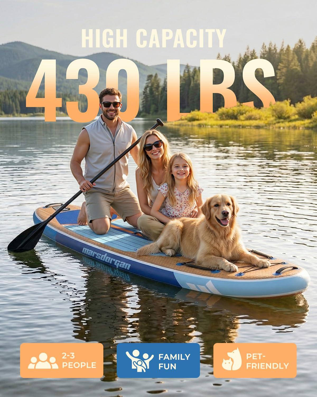 Marsdorgan 11' Inflatable Paddle Board Dark Oak with Seat | Extra Wide SUP Non-Slip Deck, 360° Leash | Stable for Family Lake Ocean, Includes 10L Dry Bag
