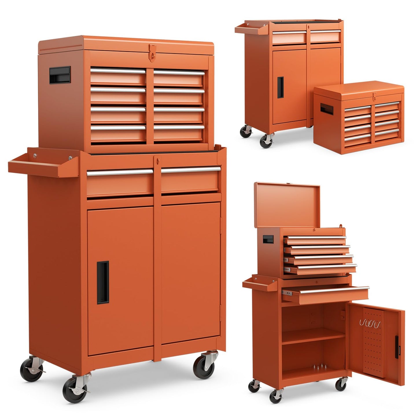 Goplus Rolling Tool Chest, 5-Drawer Tool Box Organizer w/Lockable Wheels & Sliding Drawers & Detachable Top & Adjustable Shelf, Tool Storage Cabinet for Garage Workshop (Orange)