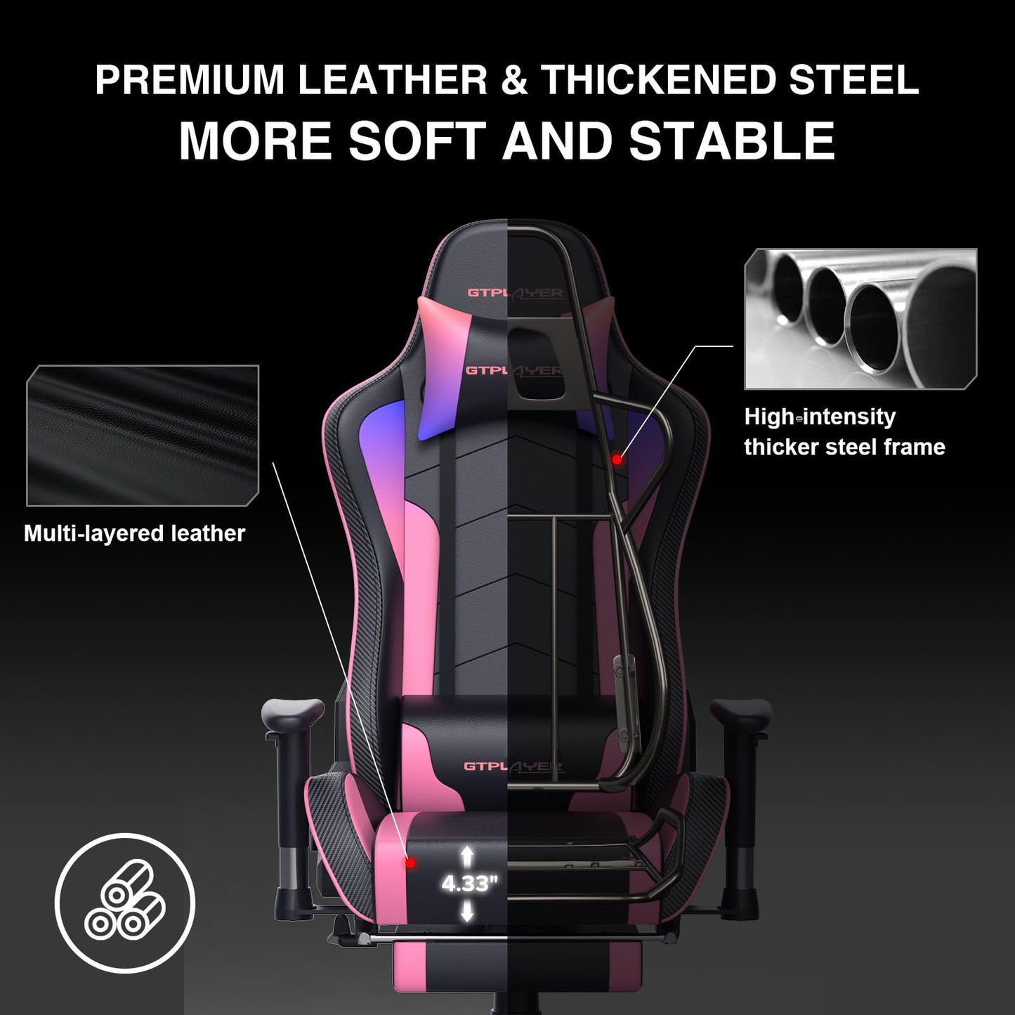 GTPLAYER Gaming Chair with Footrest Speakers Video Game Chair Bluetooth Music Heavy Duty Ergonomic Computer Office Desk Chair