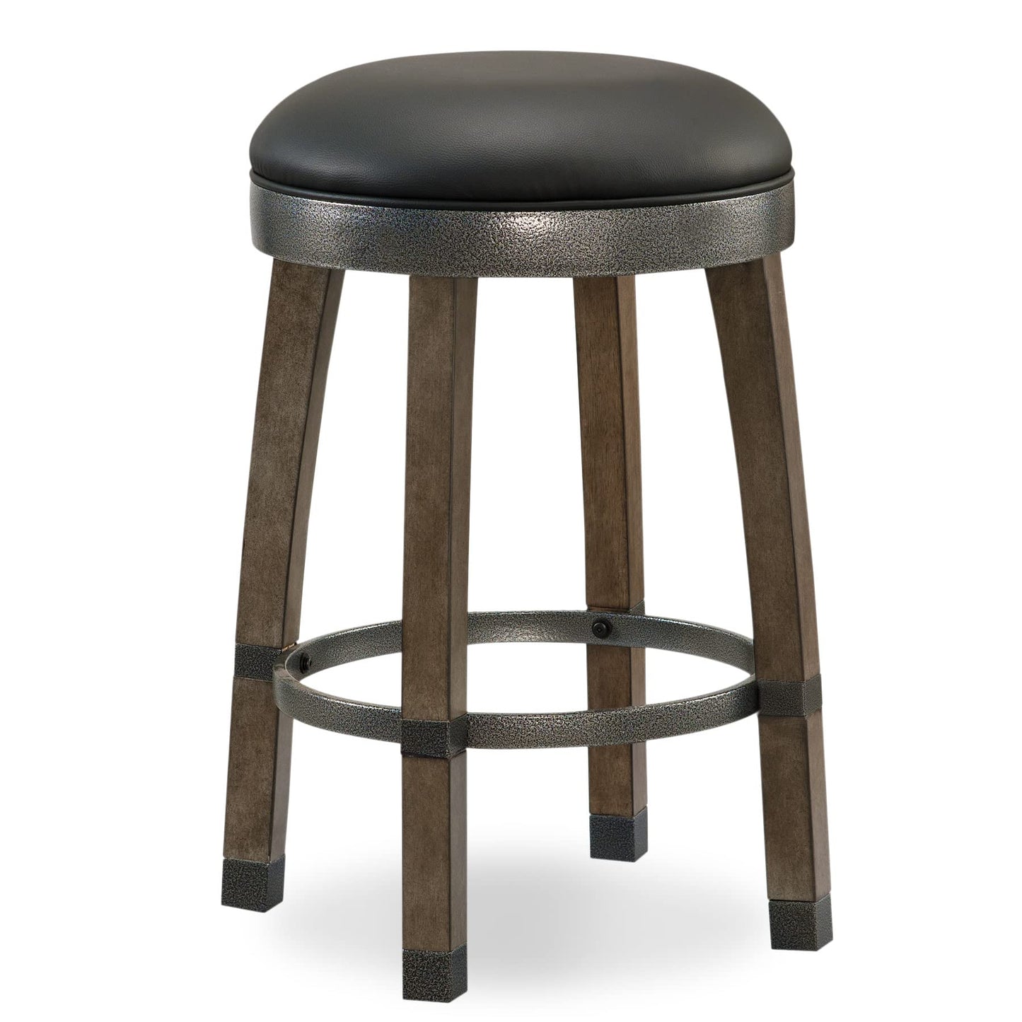 Leick Home Calton Counter Stool, with Swivel Seat, for Kitchen or Dining Area, Black Faux Leather and Graystone, 2 Pack, 10118GS/BL