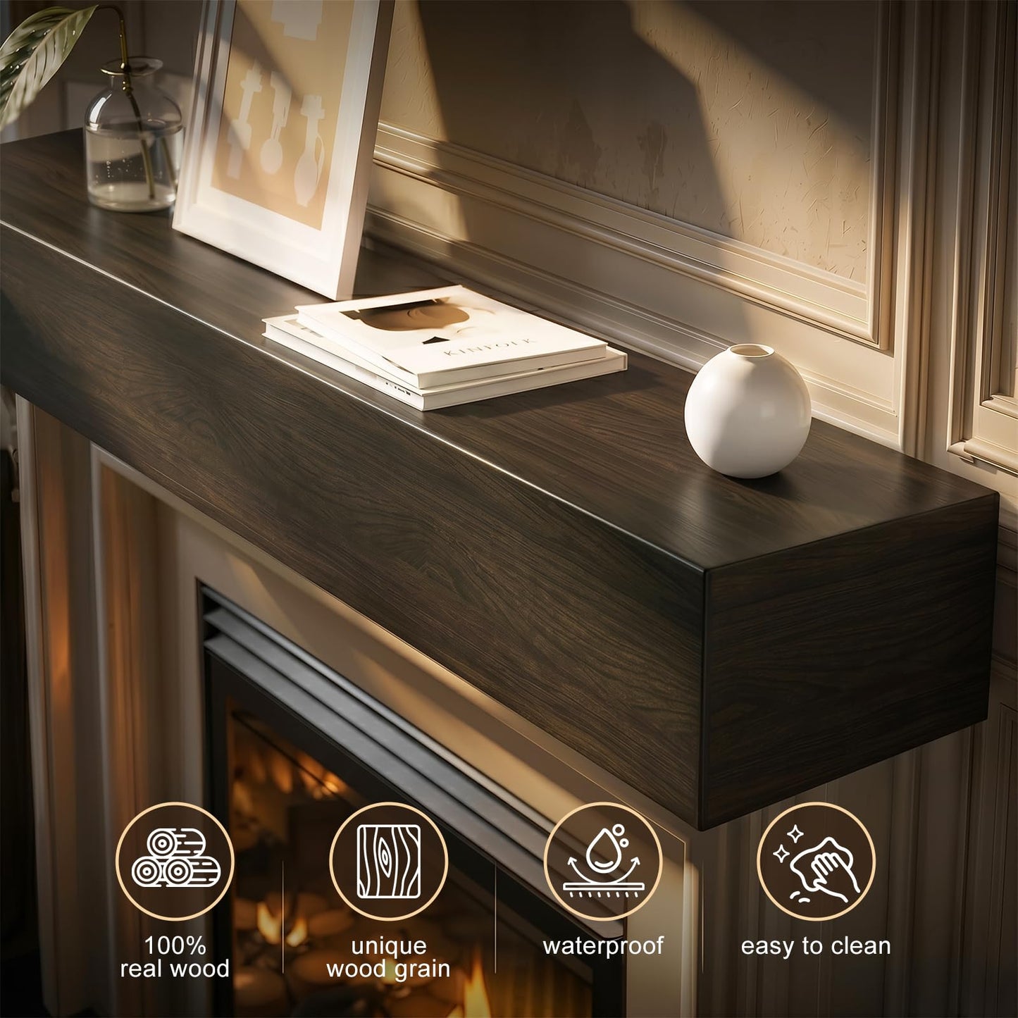 telkener Fireplace Mantel Handcrafted Wall-Mounted Floating Mantel Shelf Decoration Wood Fireplace Mantels Suitable for Living Rooms,Bedrooms, Tvs, Bookshelves.(Retro Walnut,60" L x 8" D x 6" H)