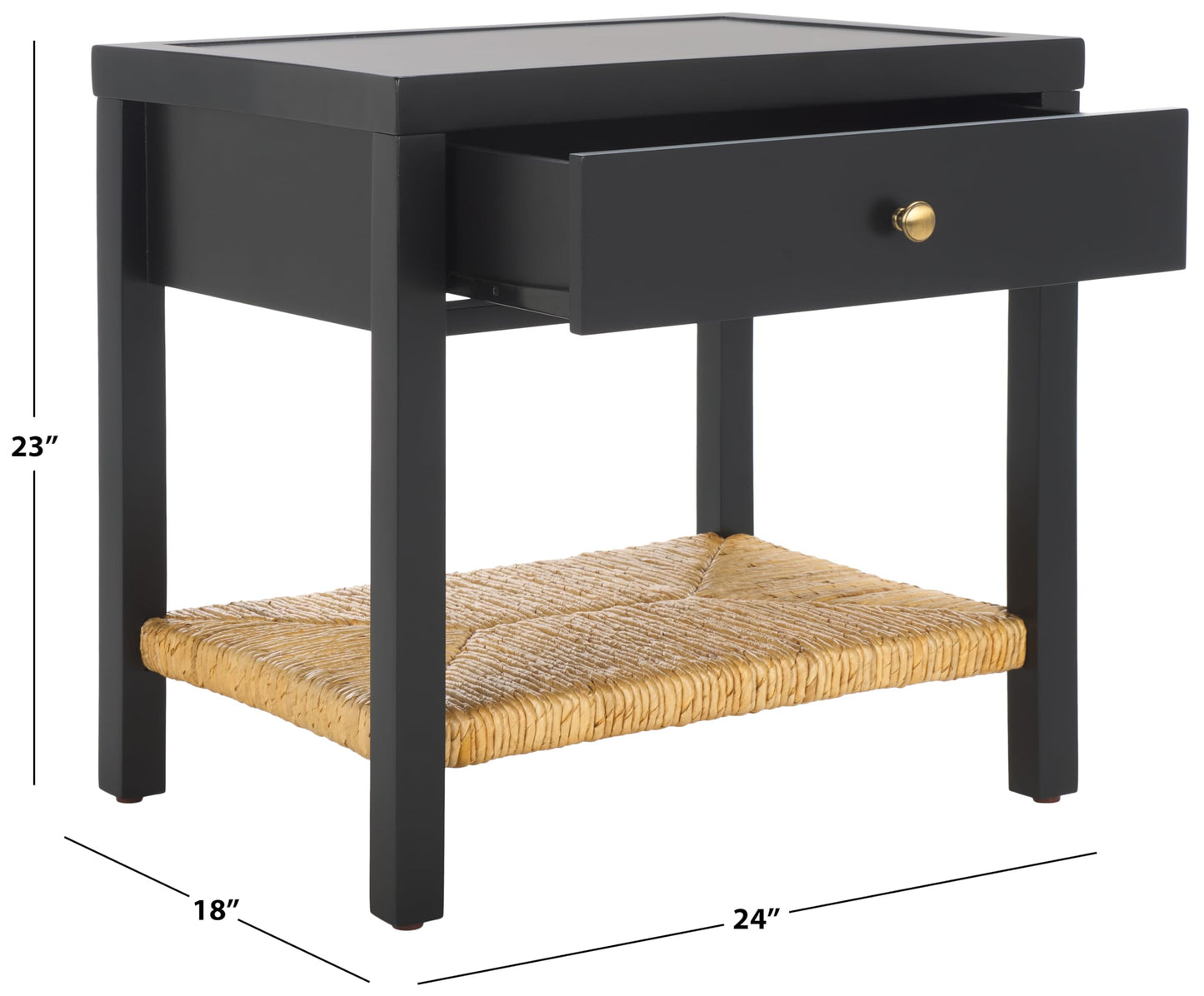 SAFAVIEH Couture Collection Berlynne Black/Natural Solid Wood 1-Drawer Banana Stem Shelf Accent Table Nightstand