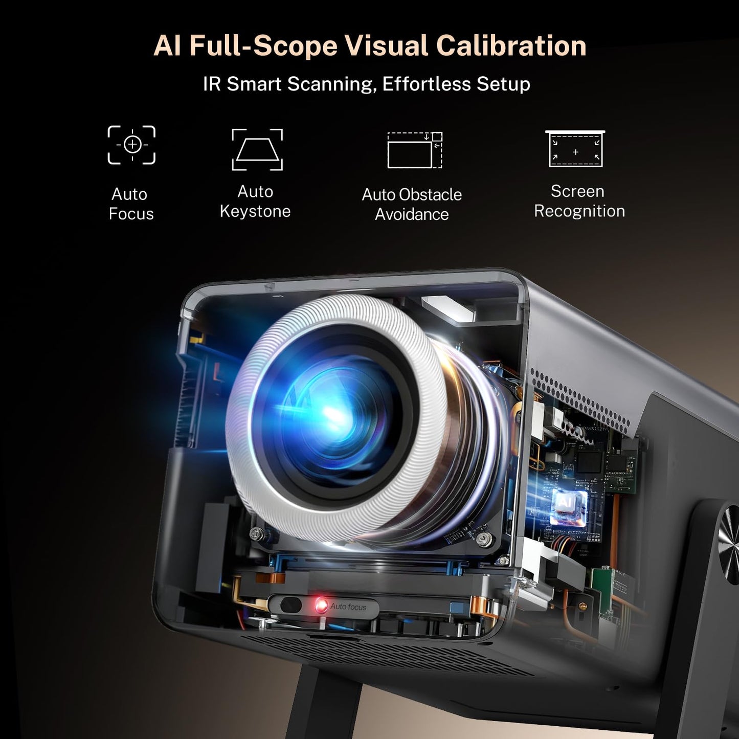 [2000 ANSI/AI Visual Calibration/4K Support] X7 Native 1080P Smart Projector with Android 14 OS, Portable Movie Projector for Bedroom & Outdoor, AI Auto Focus & Keystone Black & Slate Gray Sliver