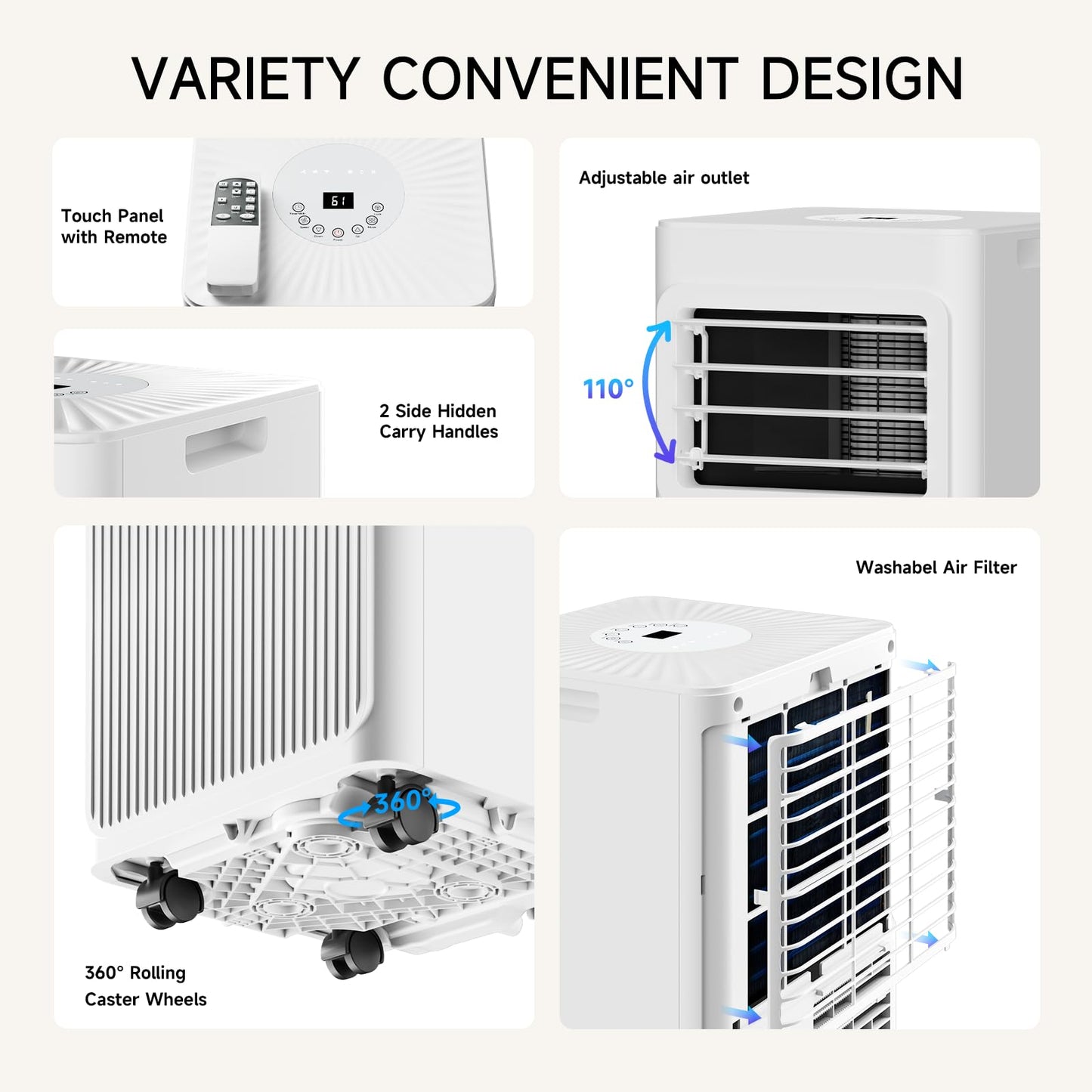 Portable Air Conditioners 16,000 BTU 5-in-1 Air Conditioner Portable Up to 850 Sq.Ft., Portable AC Unit with Cool, Fan, Dehumidifier, 24H Timer, Sleep Smart WiFi Remonte Installation Kit Included