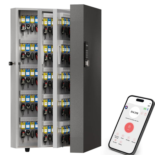 WeHere 360-Key Smart Key Lock Box, Wall-Mount Key Cabinet with Key Management App(Track Key Borrow/Return), Keypad, Bluetooth & WiFi Unlock (Sold Separately) for Commercial, School, Rental, Office