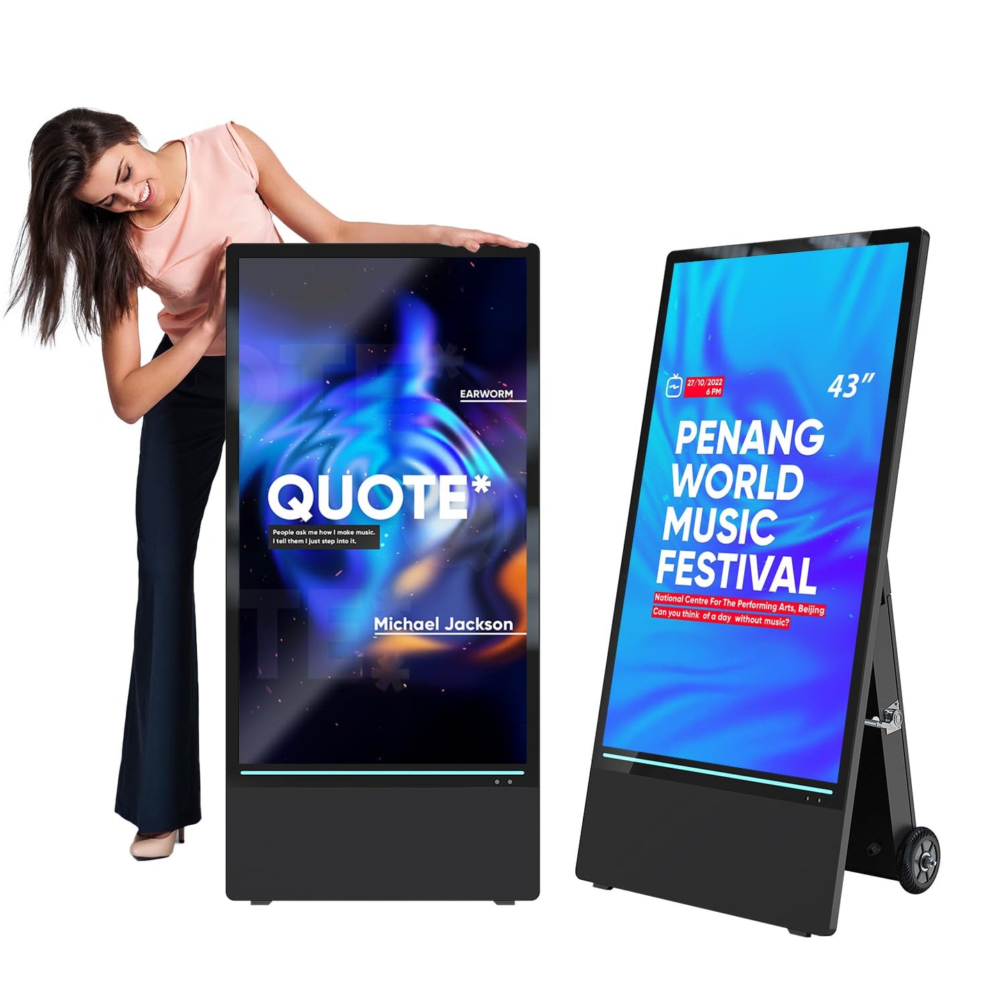 MWE 43 Inch Outdoor Digital Signage Display, Portable Battery Powered High Brightness Screen Advertising Display Kiosk, Movable Waterproof Digital Poster, Android Kiosk