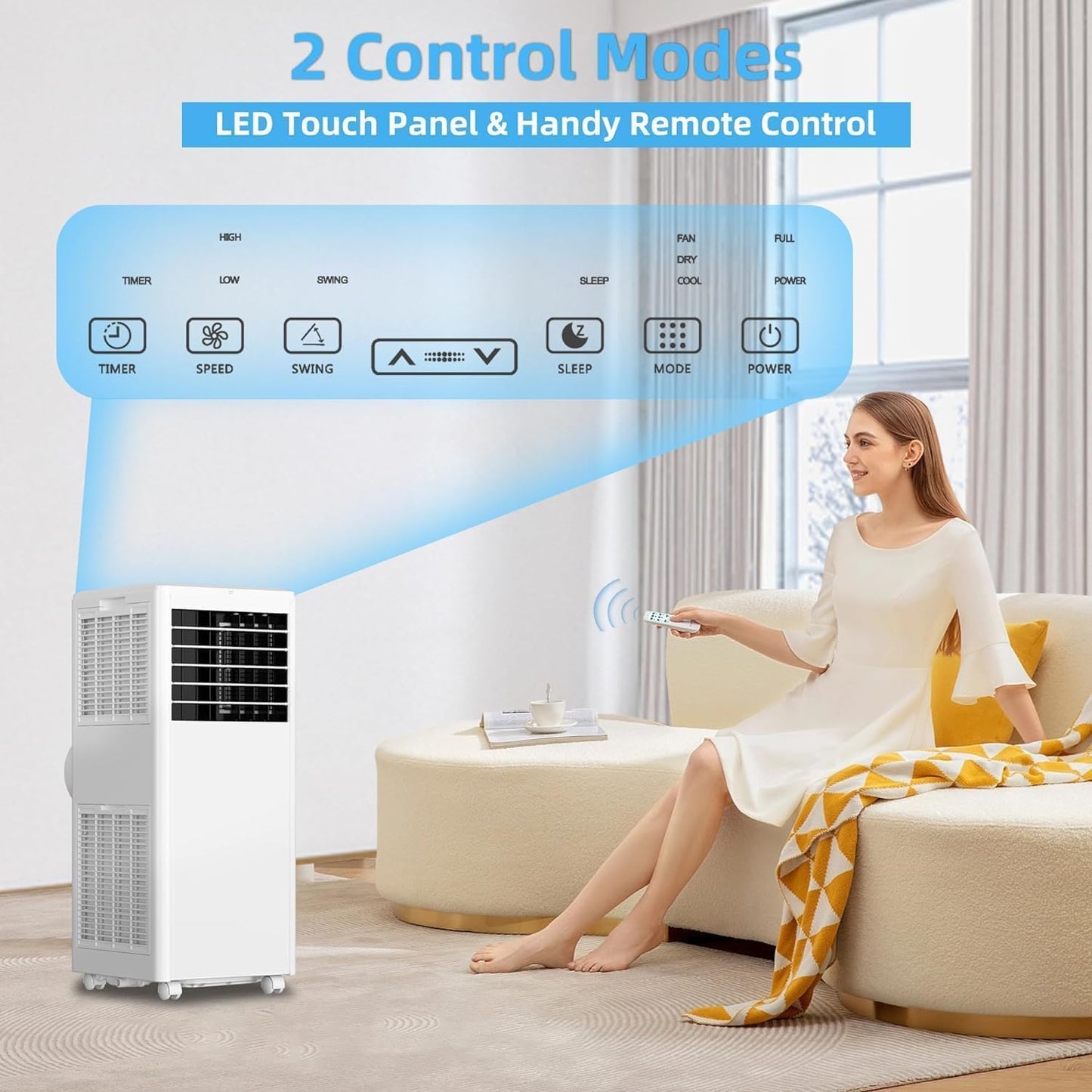 Acekool 8000 BTUs Portable Air Conditioner, Air Conditioners 3-in-1 Cooling, Fan & Dehumidifier for Up to 350 Sq.Ft, Remote Control, 24H Timer, Smart Sleep Mode, Floor AC Units, LED Display