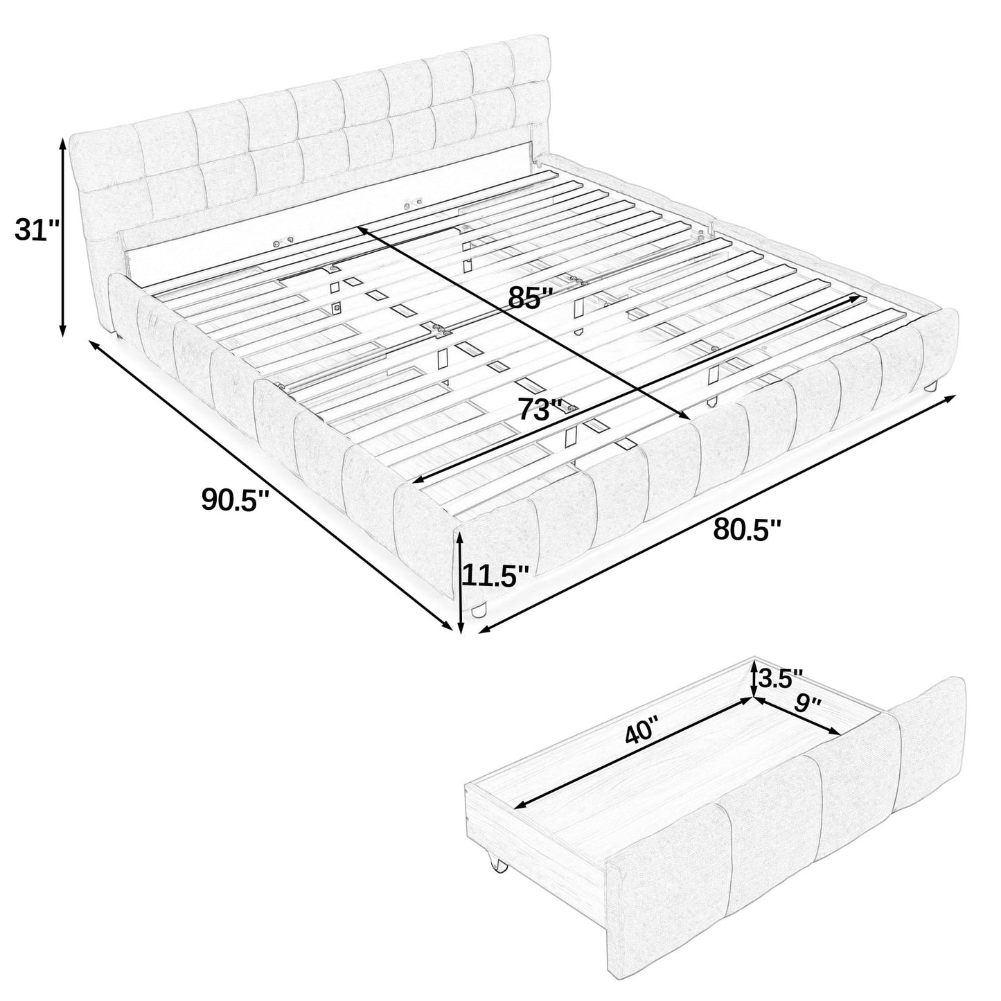 GDFStudio California King Size Upholstered Bed Frame with Thick Chenille Fabric, Modern Grounded Platform Bed with Headboard and Storage Drawers, Beige