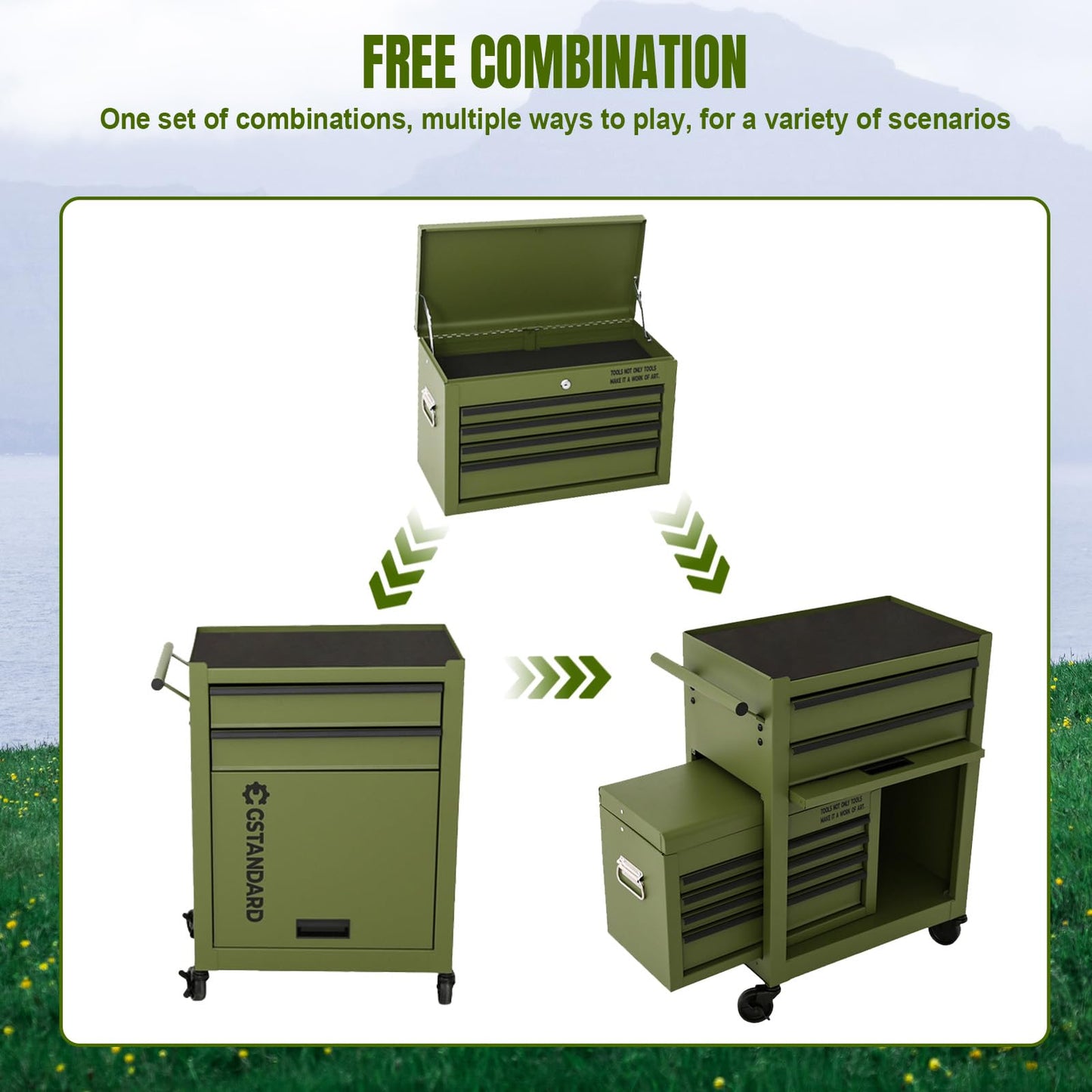 GSTANDARD APTB226G Torin 6-Drawer Rolling Tool Chest: High-Capacity 2-in-1 Detachable Tool Cabinet with Lockable Wheels & Secure System, Green