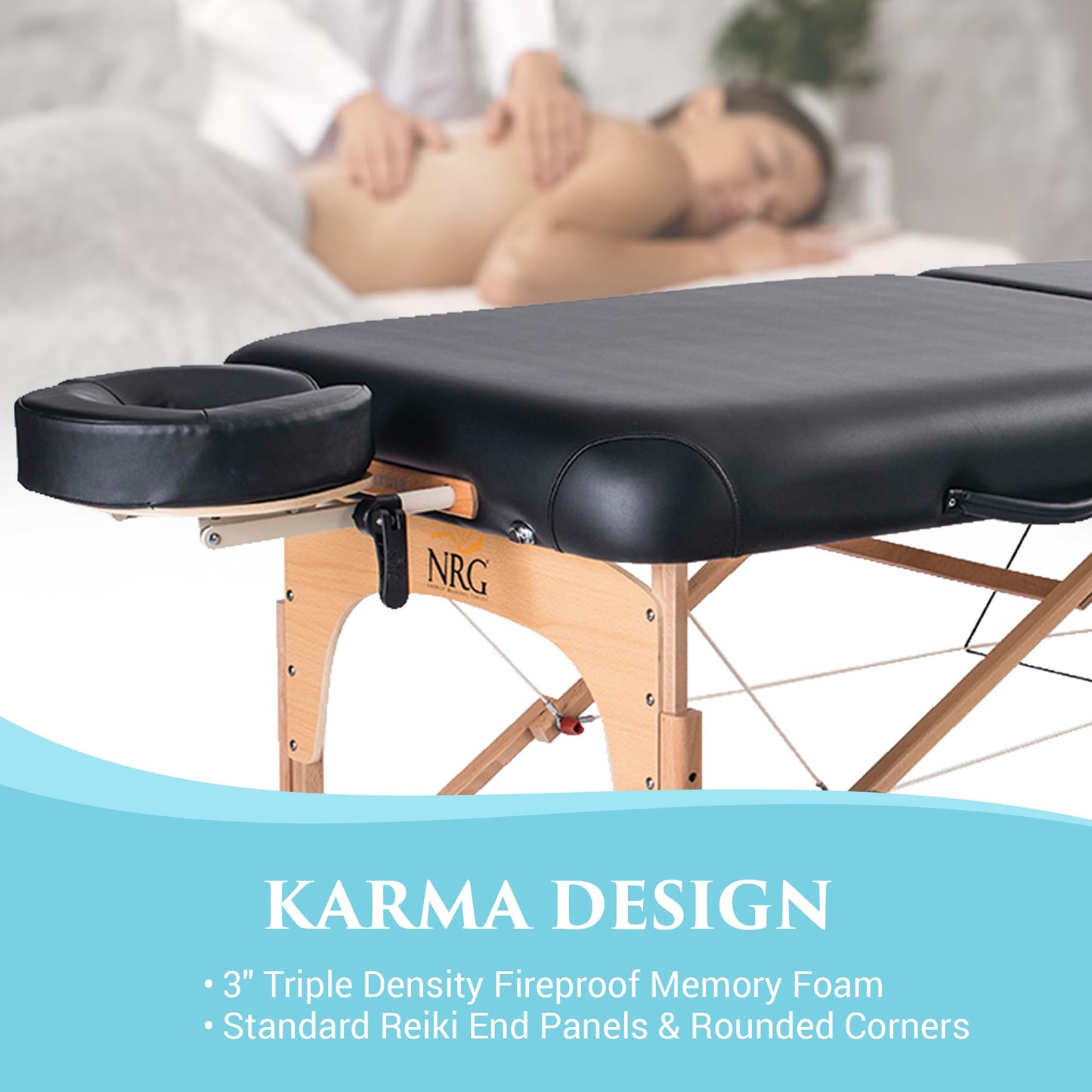 NRG Karma Professsional Massage Table Package - Portable Massage Bed Portable Massage Table Reiki Table Spa Beds & Tables - Includes Face Cradle, Double Wheel Knobs & Carrying Case - Black