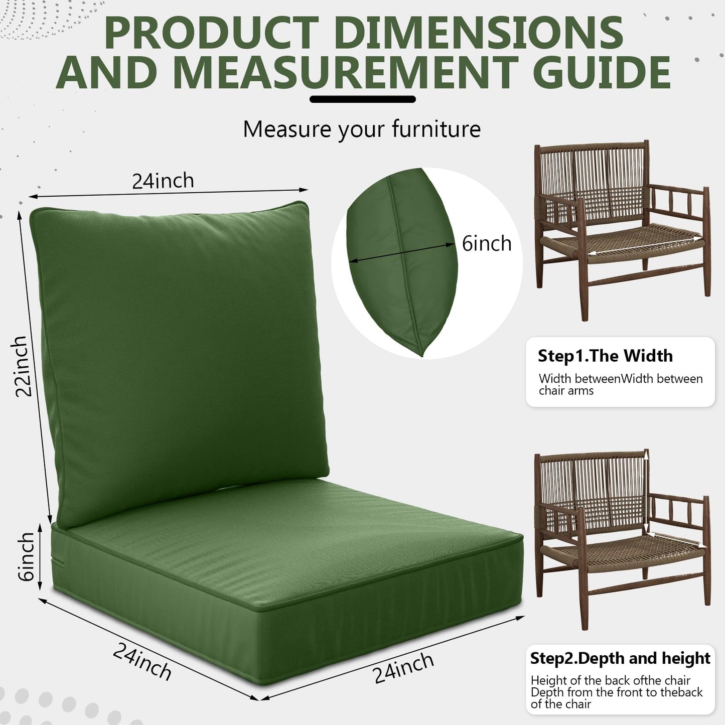 24" x 24" x 6" Outdoor Deep Seat Cushions Set - 4 Set Waterproof & Fade Resistant Patio Furniture Replacement Cushions, Non-Slip Outdoor Cushions Fit Loveseats, Couches, Chairs, and Sofas.