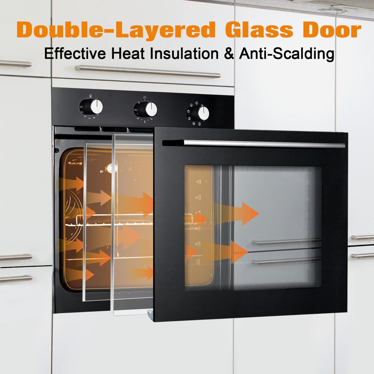 24" Single Wall Oven, 2.5 Cu.Ft Built-in Electric Single Wall Ovens with Mechanical Knobs, Double-Layered Glass Door, 5 Cooking Functions, 3000W 240V Ideal for Kitchen Oven