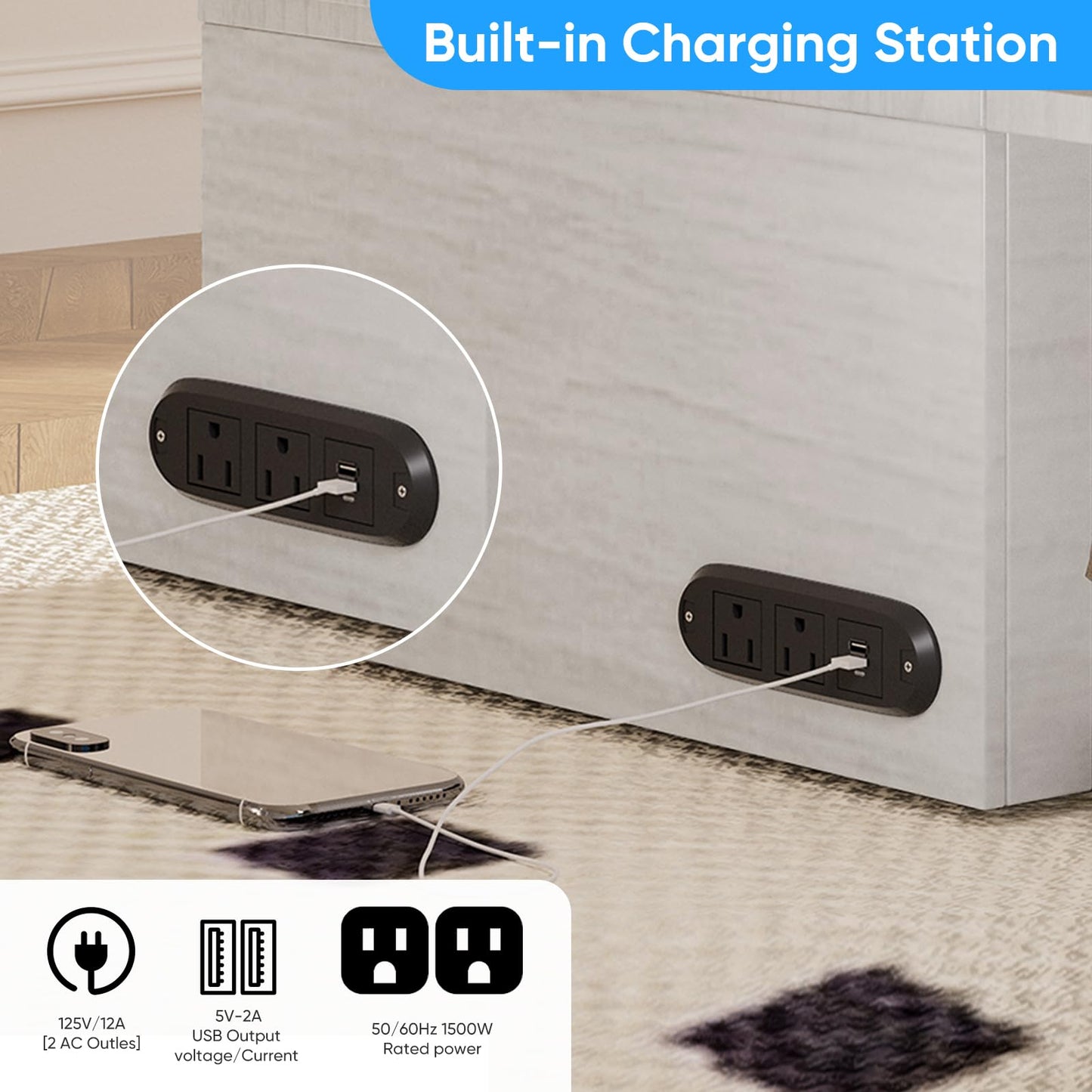 Mjkone Murphy Bed, Cabinet Beds Queen Size with Mattress Included, USB Charging Port, Drawer, Space Saving Queen Murphy Chest Bed, Hidden Cabinet Guest Wall Beds for Bedroom, Apartment, White